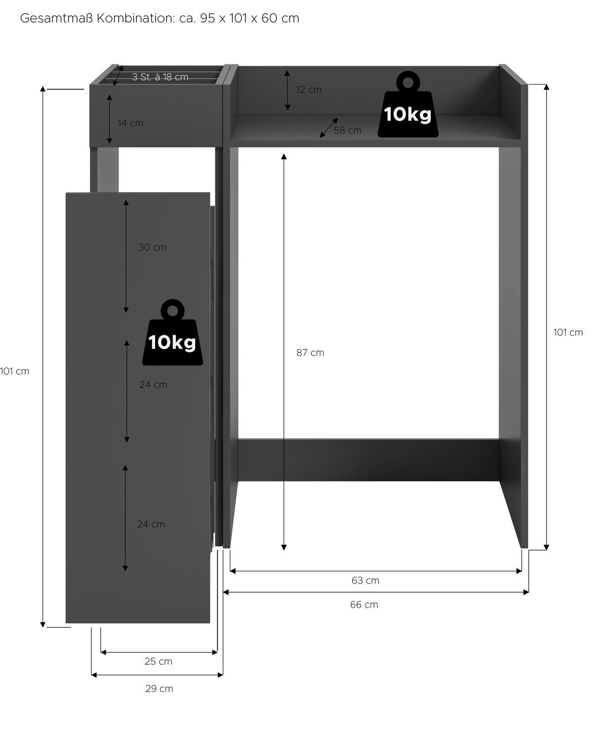 Waschmaschinenschrank Free Anthrazit B: 95cm - Anthrazit/Weiß, Basics, Holzwerkstoff (95/101/60cm) - MID.YOU