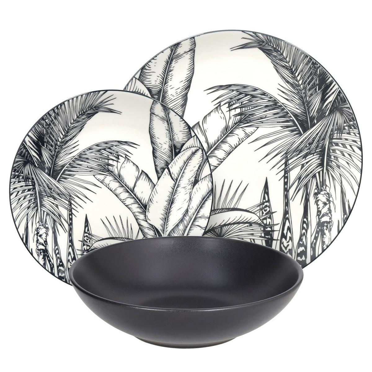 Tafelservice Melindi Keramik 6 Personen Schwarz/weiß - Schwarz/Weiß, Keramik - Tognana