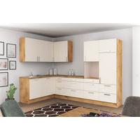Eckküche Ip1200 ohne Geräte 185x320cm Magnolie/Eiche Dekor - Eichefarben/Magnolie, Basics (185/320cm)