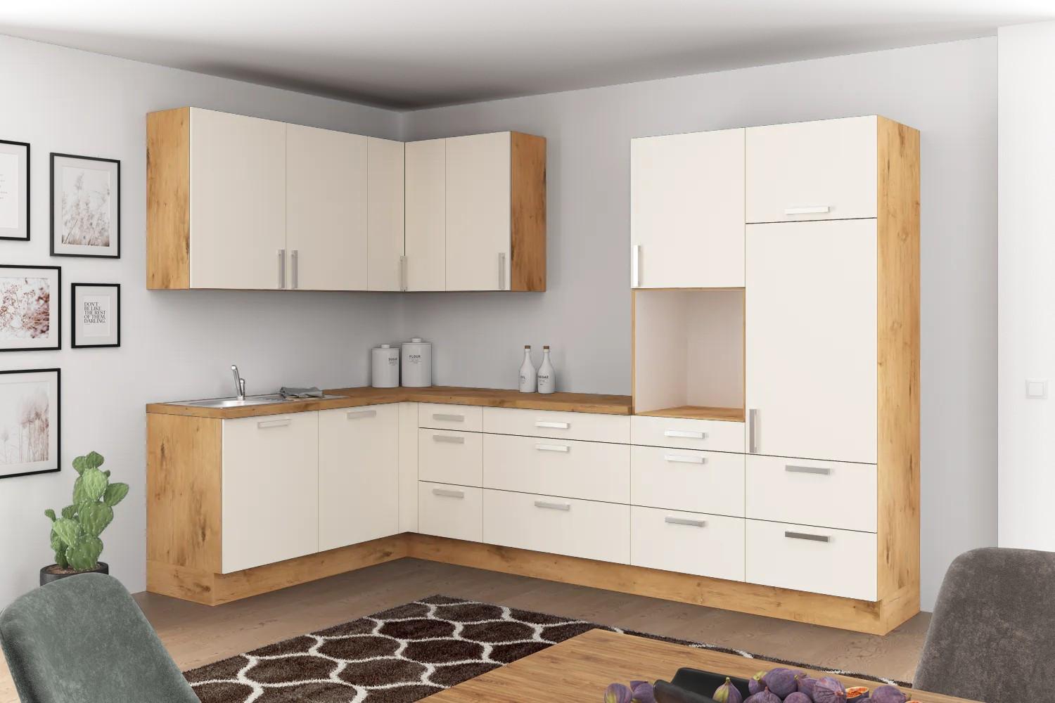 Eckküche Ip1200 ohne Geräte 185x320cm Magnolie/Eiche Dekor