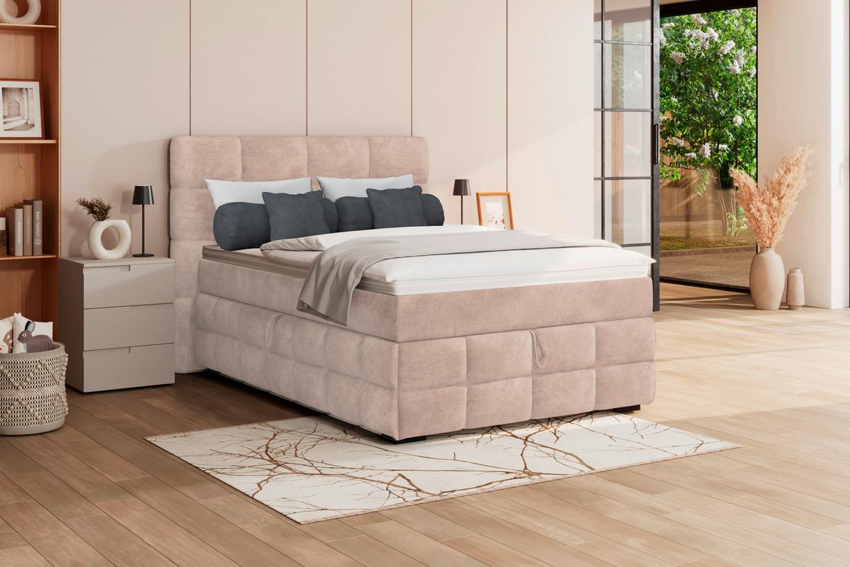 Čalúnená posteľ VEGA 140x200 cm, béžová - čierna/zelená, Trend, drevo/textil (140/200cm)