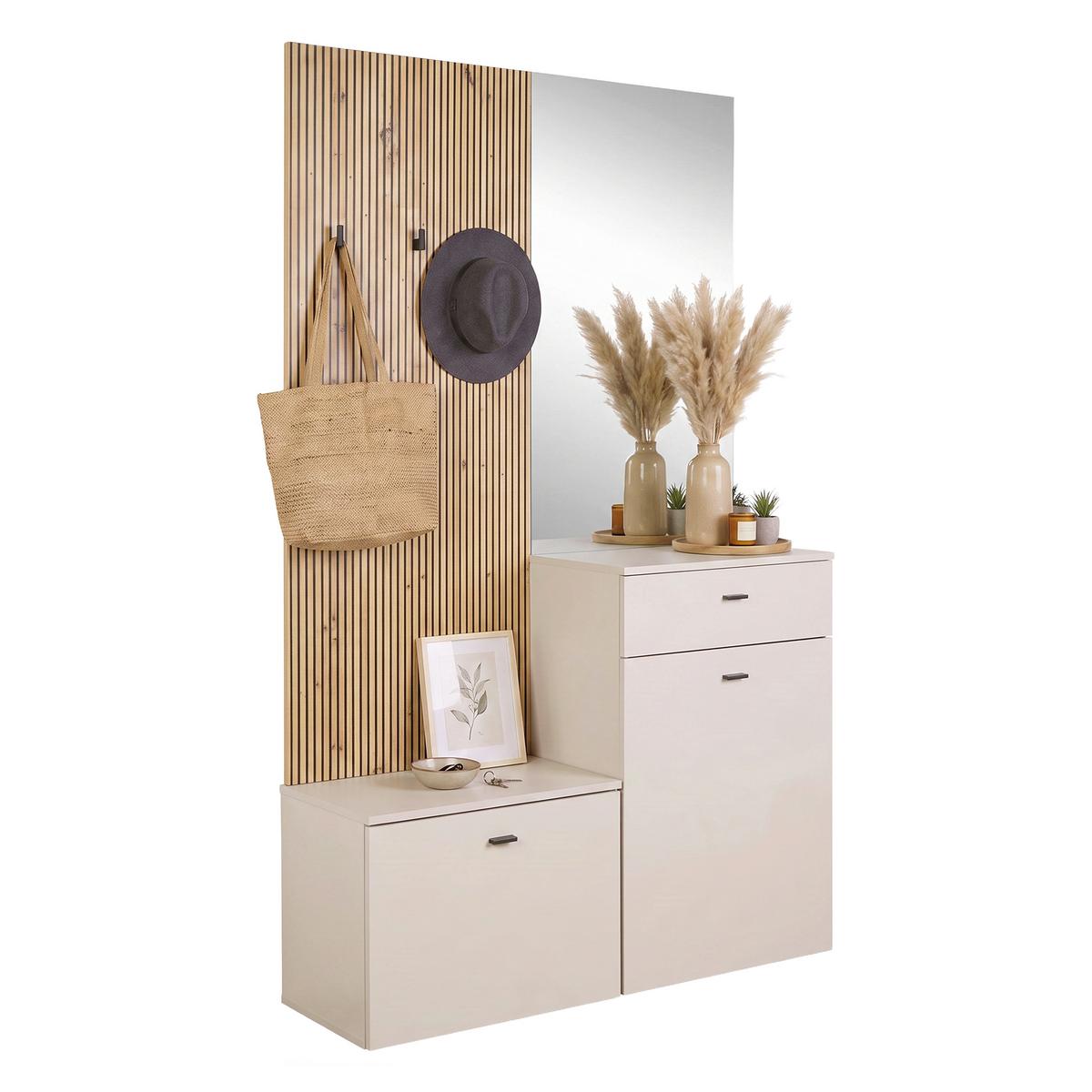 Garderobe Erika Eichefarben Kaschmir  B:100 cm - Kaschmir/Eiche Artisan, MODERN, Glas/Holzwerkstoff (100/192,1/36,6cm)