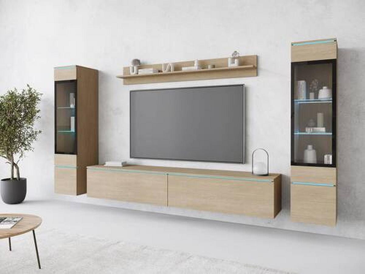 Obývací stěna VERA - šedá/barvy dubu, Design, kompozitní dřevo/plast (240/130/33cm) - Livetastic