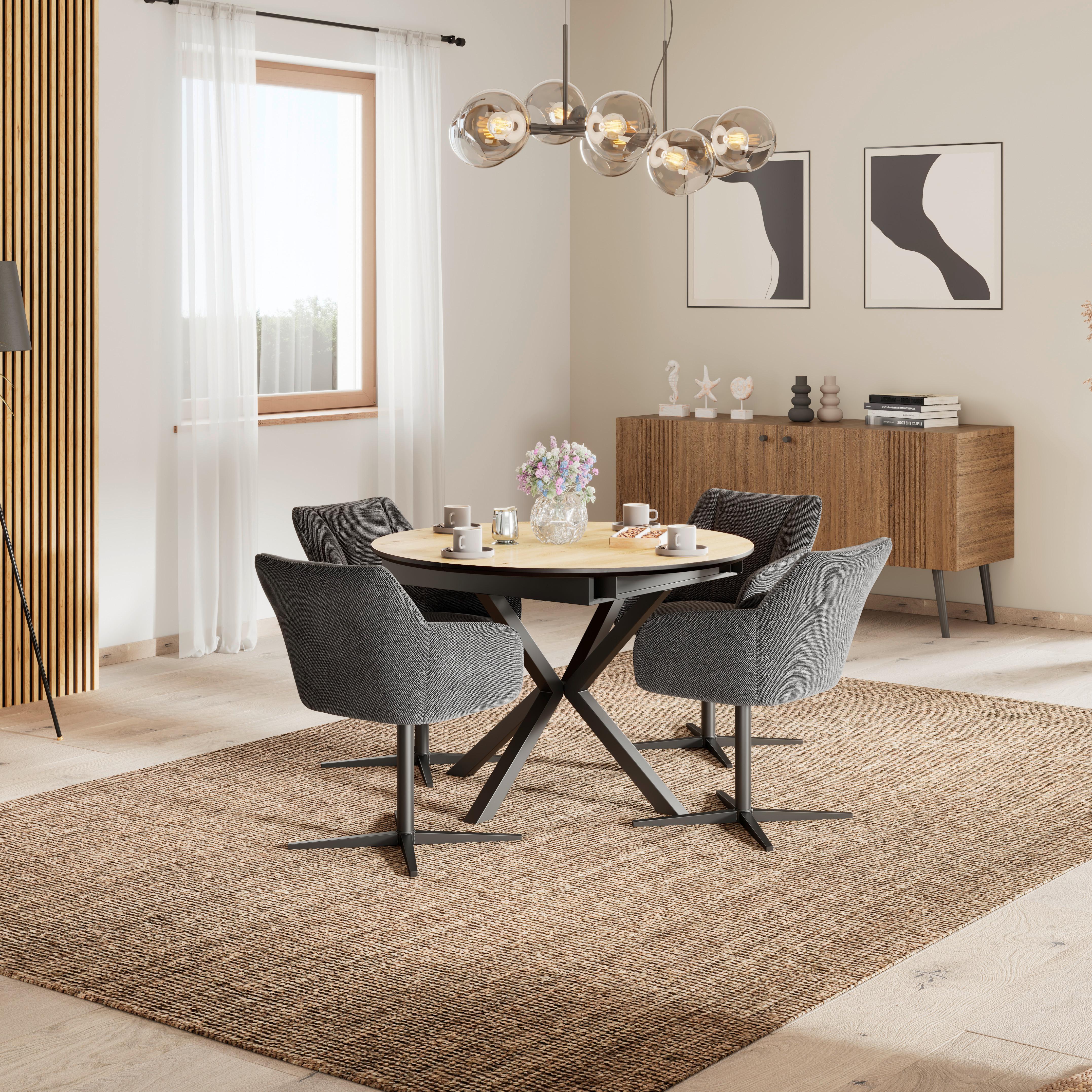 Ausziehtisch Rodin 110 Az 110-150x75x110 cm Naturfarben - Schwarz/Naturfarben, MODERN, Holzwerkstoff/Metall (110-150/75/110cm)