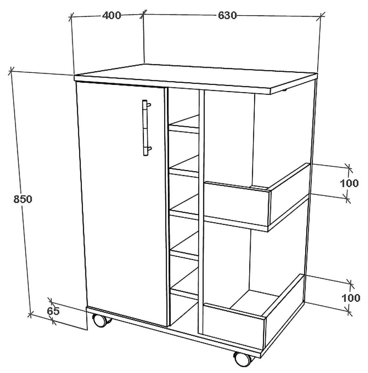 Servierwagen Esilo Weiß, Eiche Dekor B: 63 cm - Weiß/Sonoma Eiche, Design, Holzwerkstoff/Kunststoff (63/85/40cm) - MID.YOU