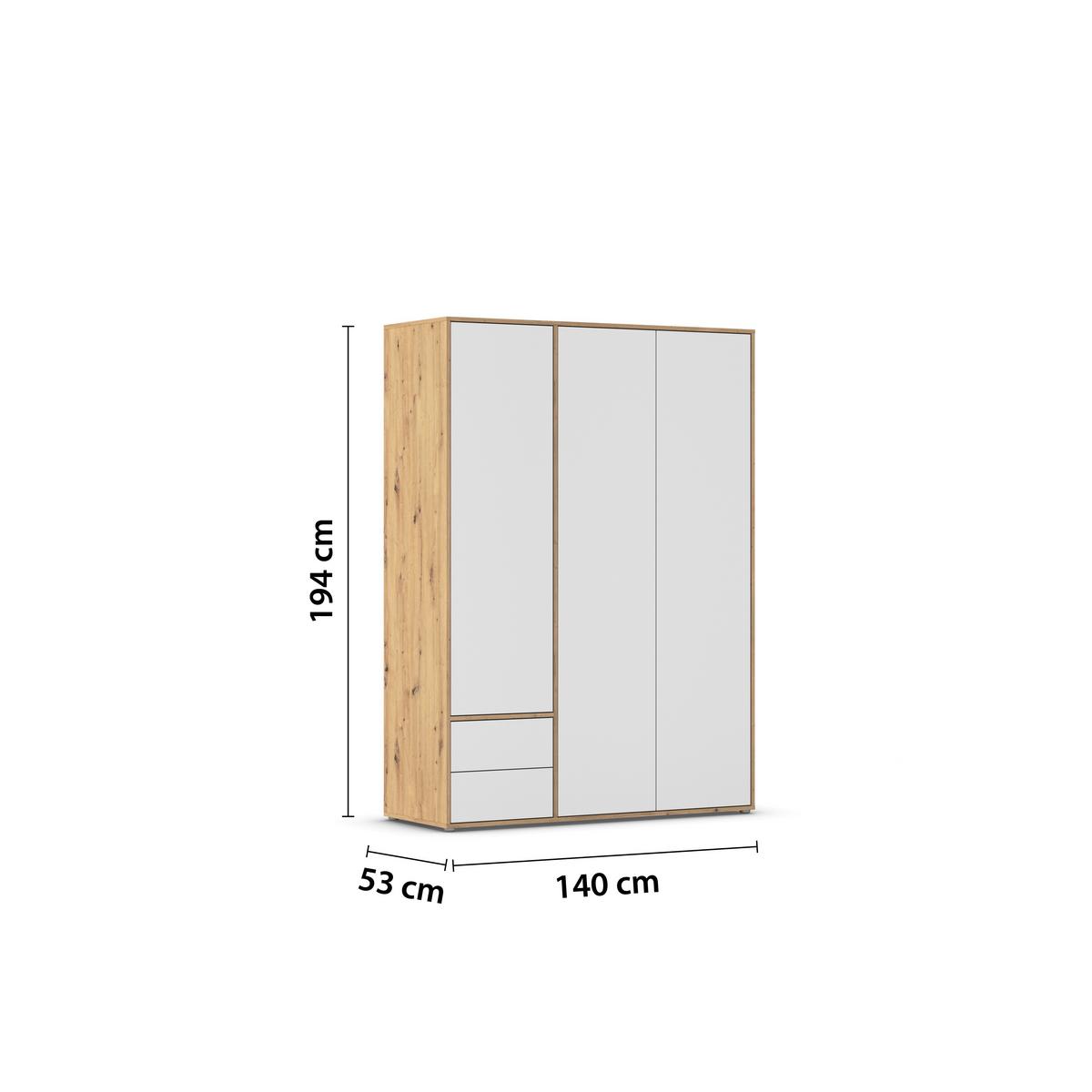 Drehtürenschrank Nabila Weiß Eiche Artisan Dek. - Weiß/Eiche Artisan, MODERN, Holzwerkstoff (140/194/53cm) - Rauch Möbel
