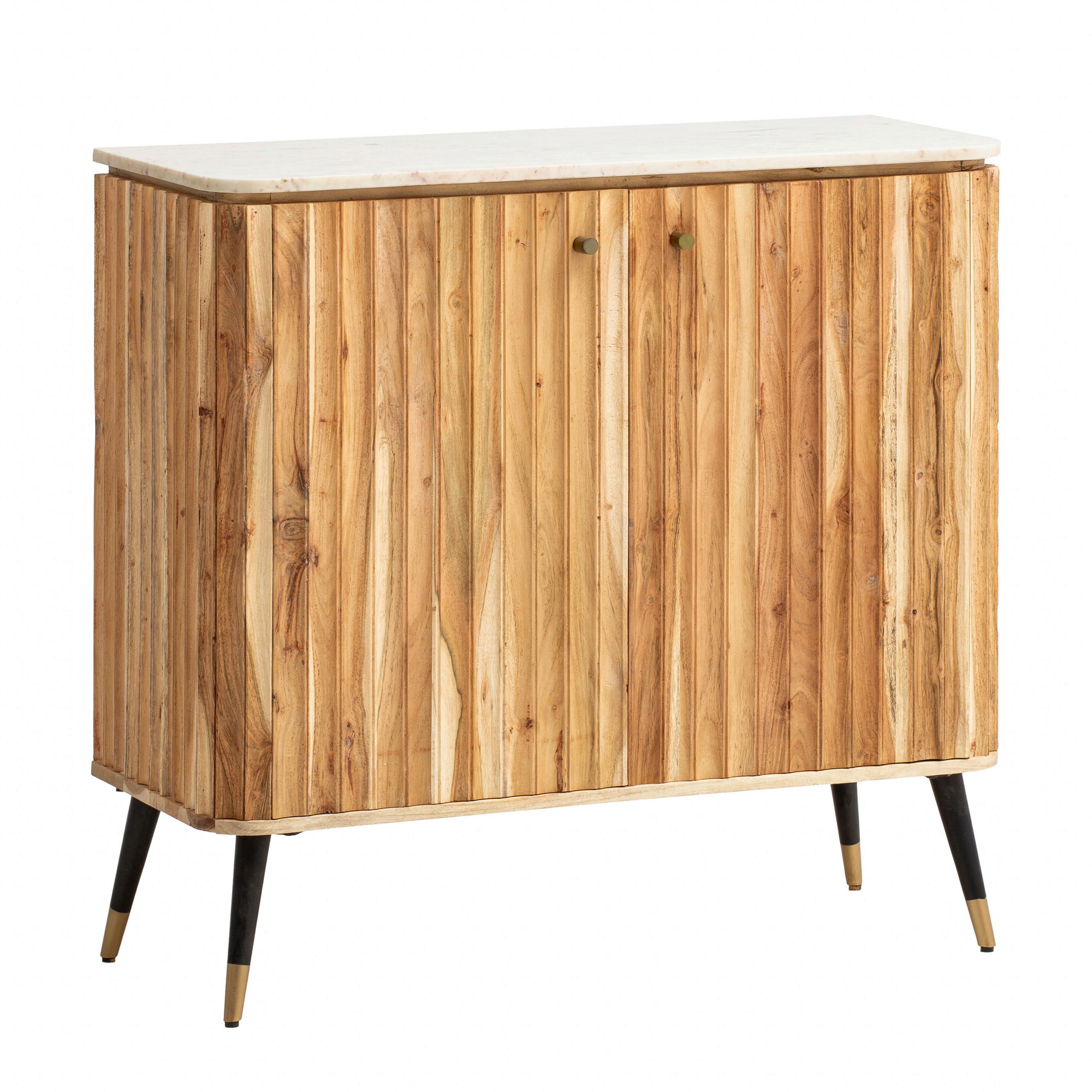 Barschrank Akaziefarben B: 95 cm - Goldfarben/Schwarz, Design, Holz/Stein (95/90/41cm) - MID.YOU