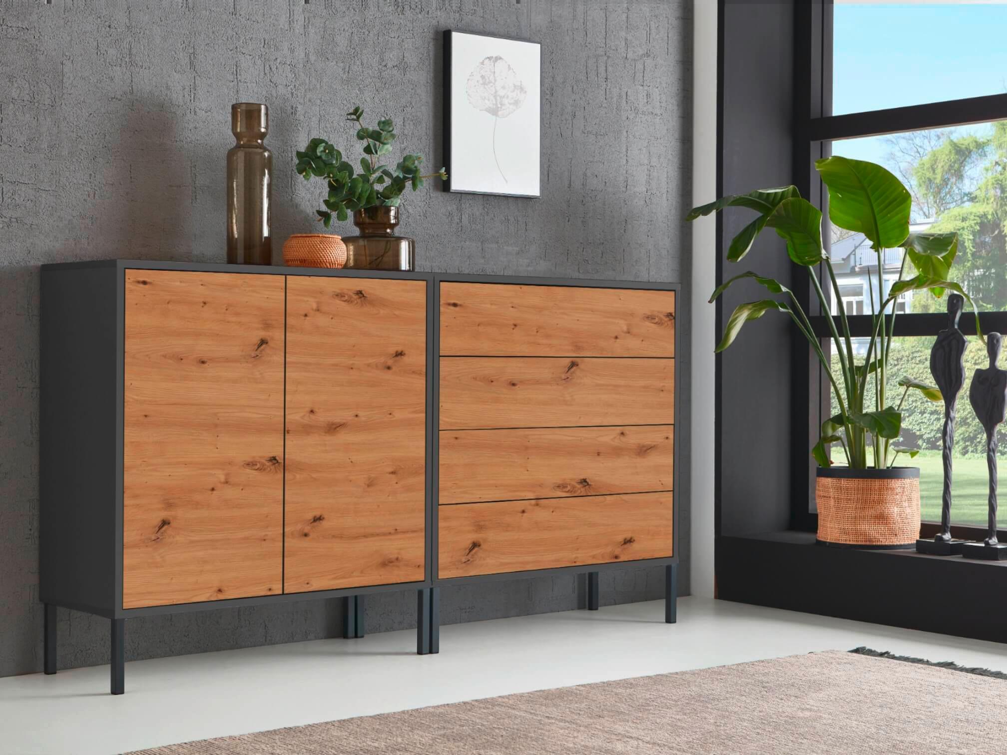 Sideboard Mailand3b:158cmeiche/anthrazit - Anthrazit/Eiche Artisan, MODERN, Holzwerkstoff (158/86/33cm) - MID.YOU