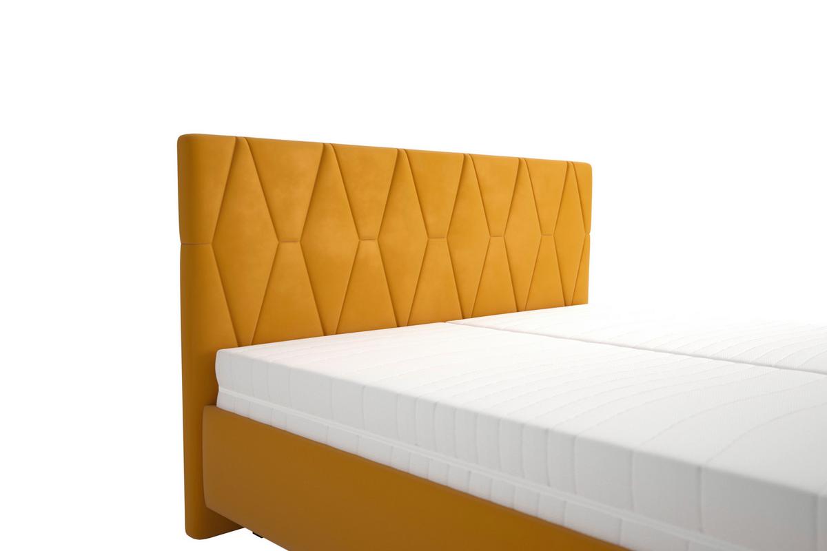 Čalúnená posteľ ATESSA 180x200 cm, horčicová - horčicovožltá/prírodná farba, Modern, drevo/textil (180/200cm)
