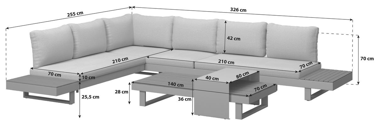 Loungegarnitur Austin Metall/ Kunstoff - Beige/Braun, MODERN, Kunststoff/Textil (255/326cm) - Beldano