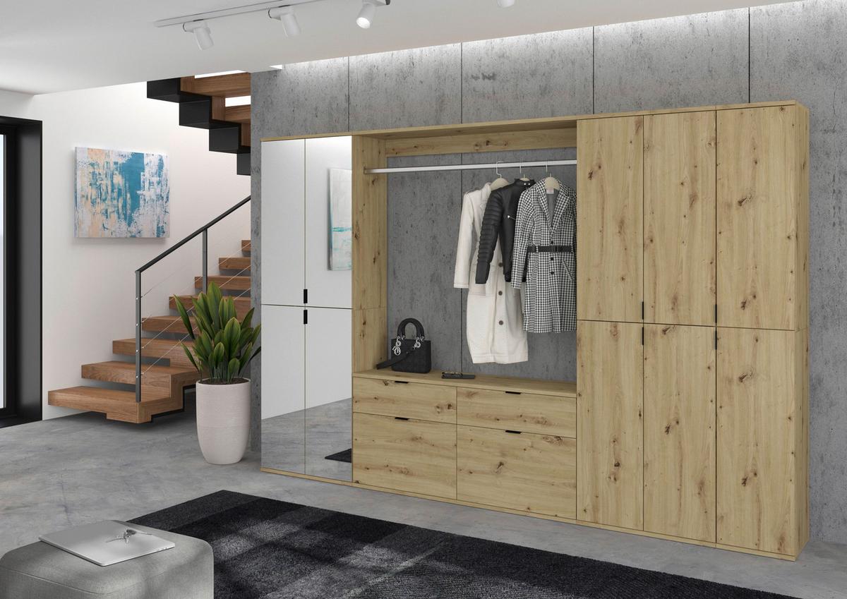 Garderobe Projekt X 4-Teilig Eiche Artisan B: 273 cm - KONVENTIONELL, Glas/Holzwerkstoff (273/193/34cm) - MID.YOU