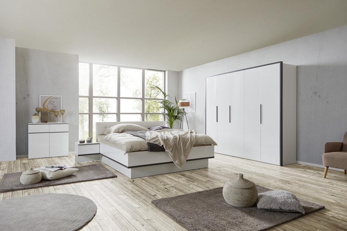 Kommode B: 90 cm Lucca, Weiß/Grau - Weiß, MODERN, Holzwerkstoff (90/88/44cm)