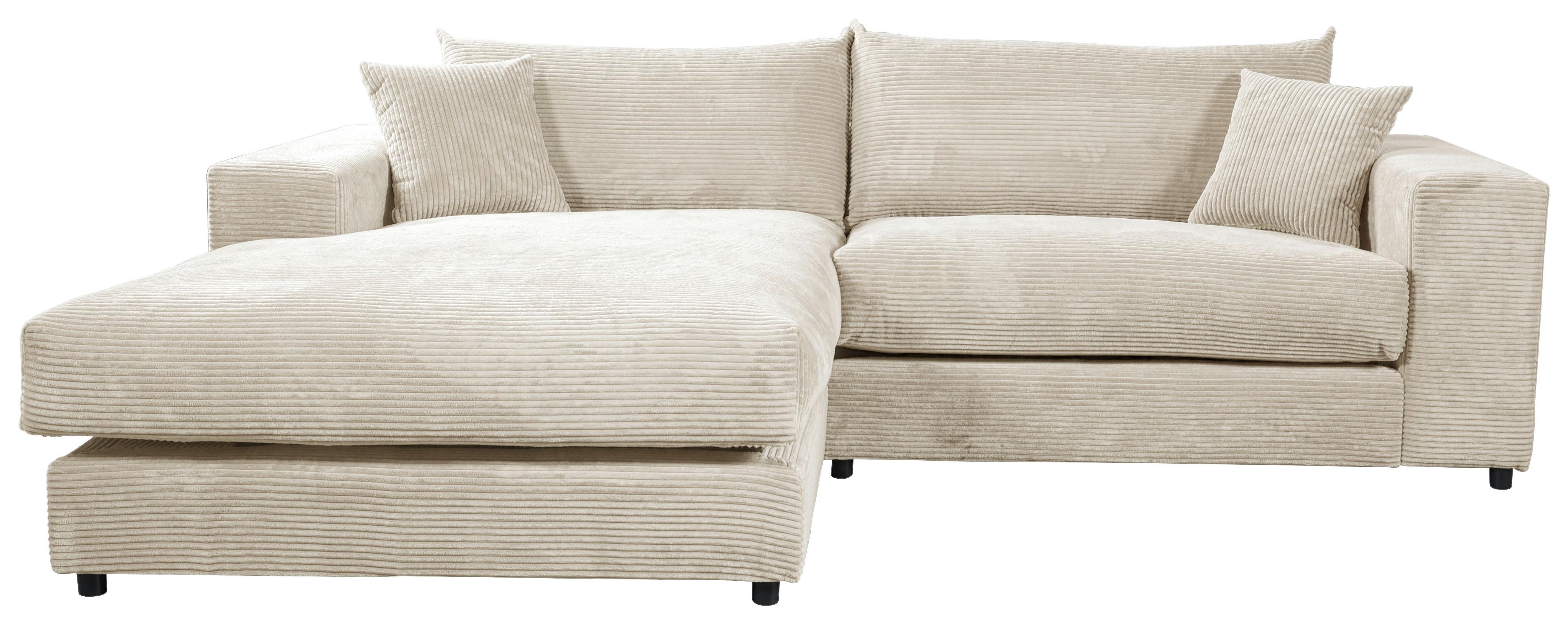 Ecksofa Funny S Links, Creme Schenkel: 180x265 cm - Creme/Schwarz, Basics, Textil (180/265cm) - Livetastic