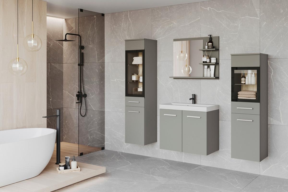 Badezimmer Madrit 5-Teilig Hellgrau B: 120,4 cm - Hellgrau/Weiß, LIFESTYLE, Glas/Keramik (120,4/131,5/34,5cm) - P & B