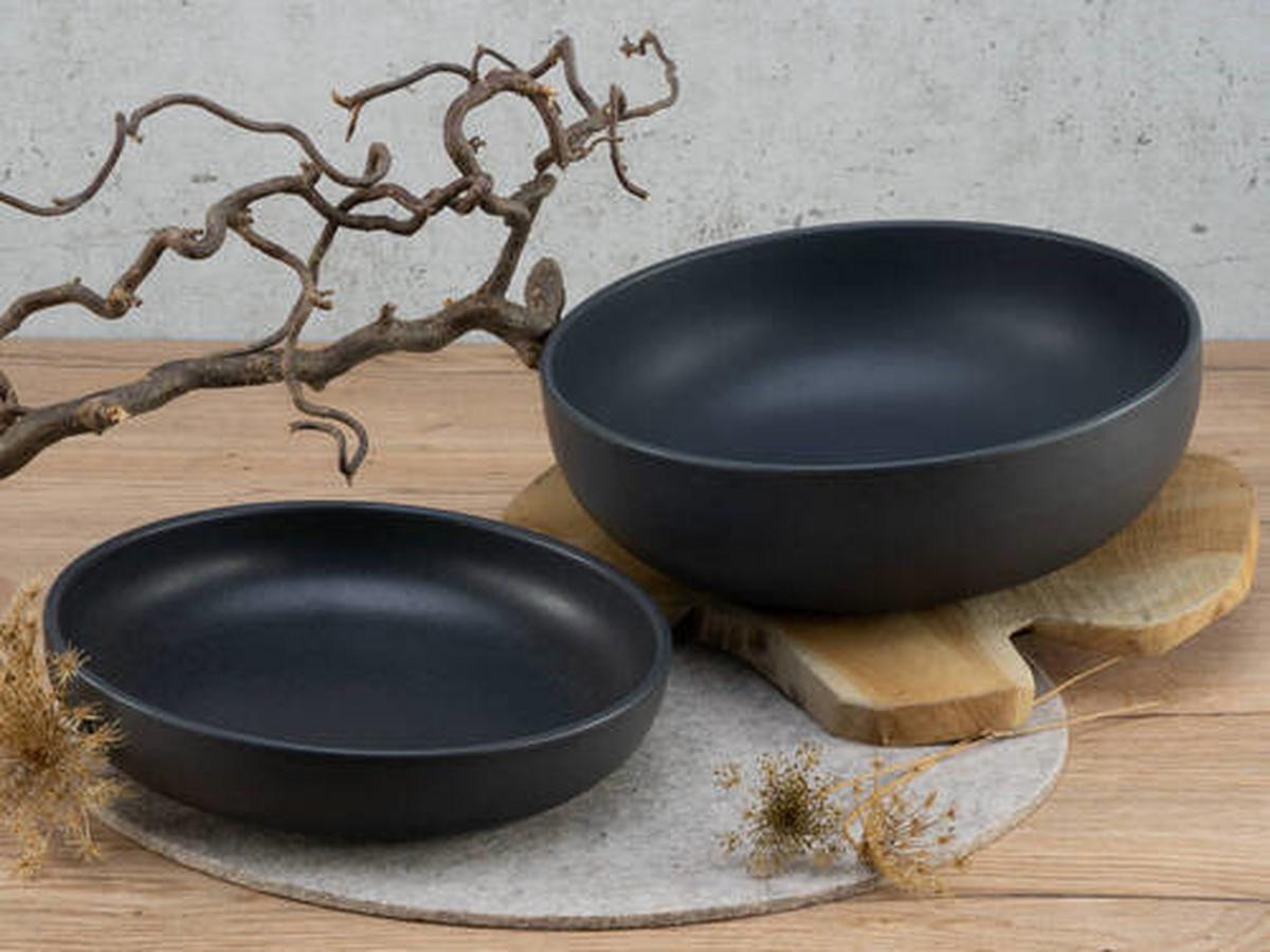 Salatschüssel Keramik Schwarz Uno 2--Teilig. D: ca. 26/22 cm - Schwarz, Trend, Keramik - Creatable