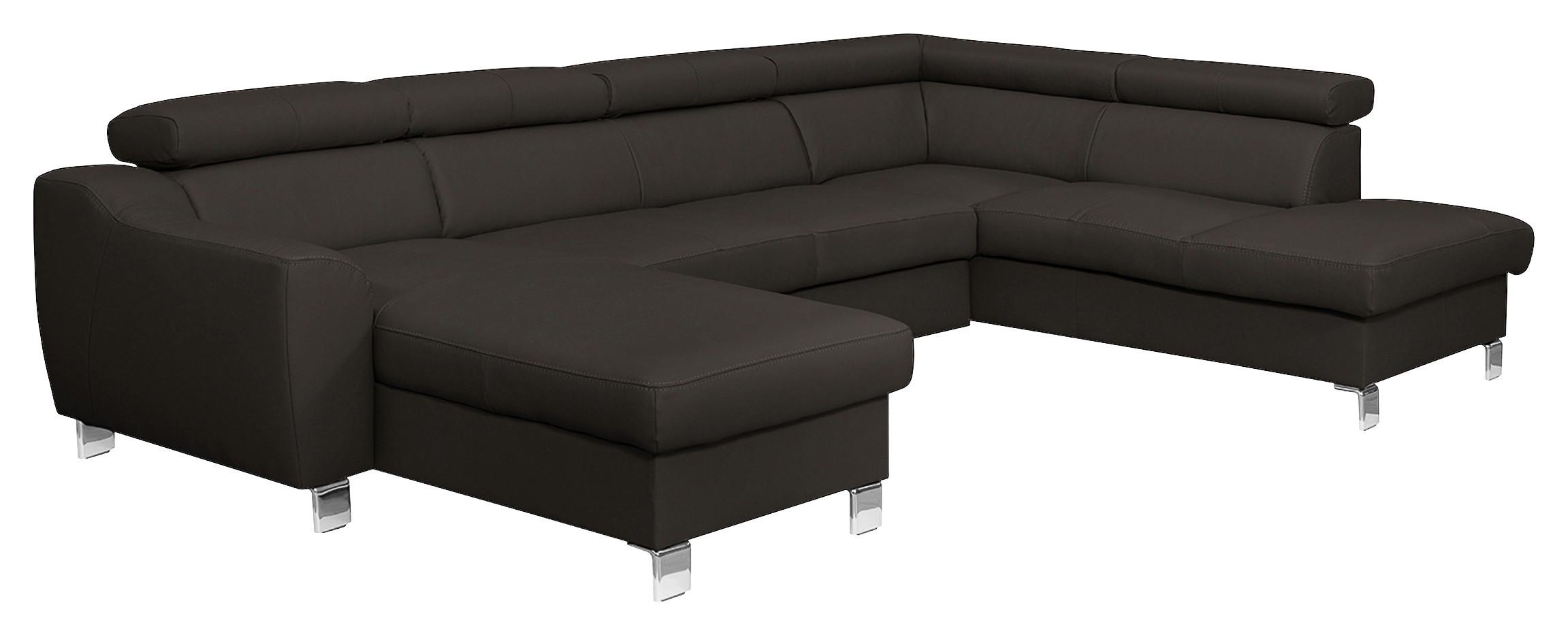 Wohnlandschaft Aspen Dbraun U-Form: 175 Cm - Chromfarben/Dunkelbraun, Design, Leder/Textil (175/315/208cm) - Livetastic