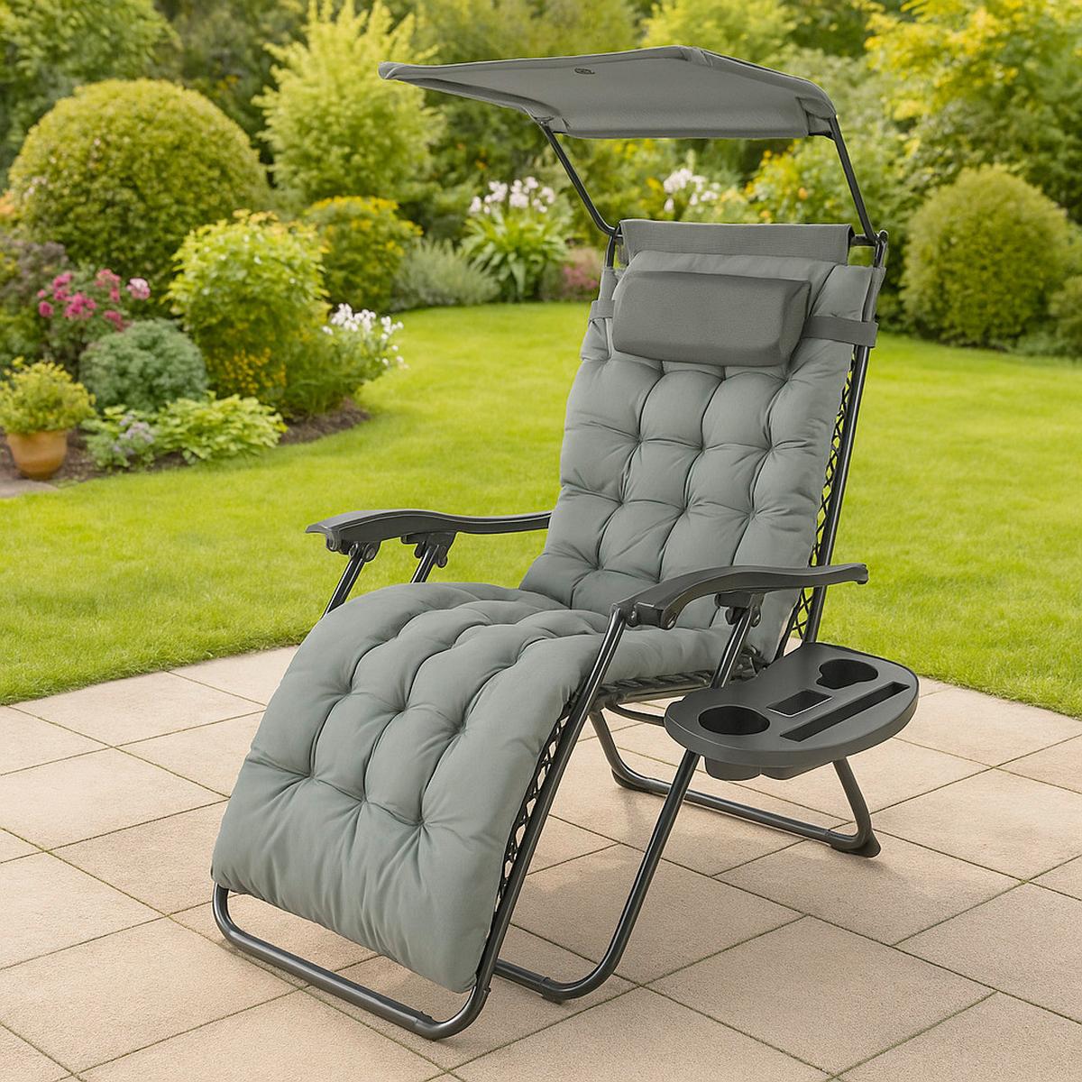 Gartenliege Maltosa Xl Klappbar, Hellgrau - Hellgrau, MODERN, Textil/Metall (64/133/91cm) - Gardenson