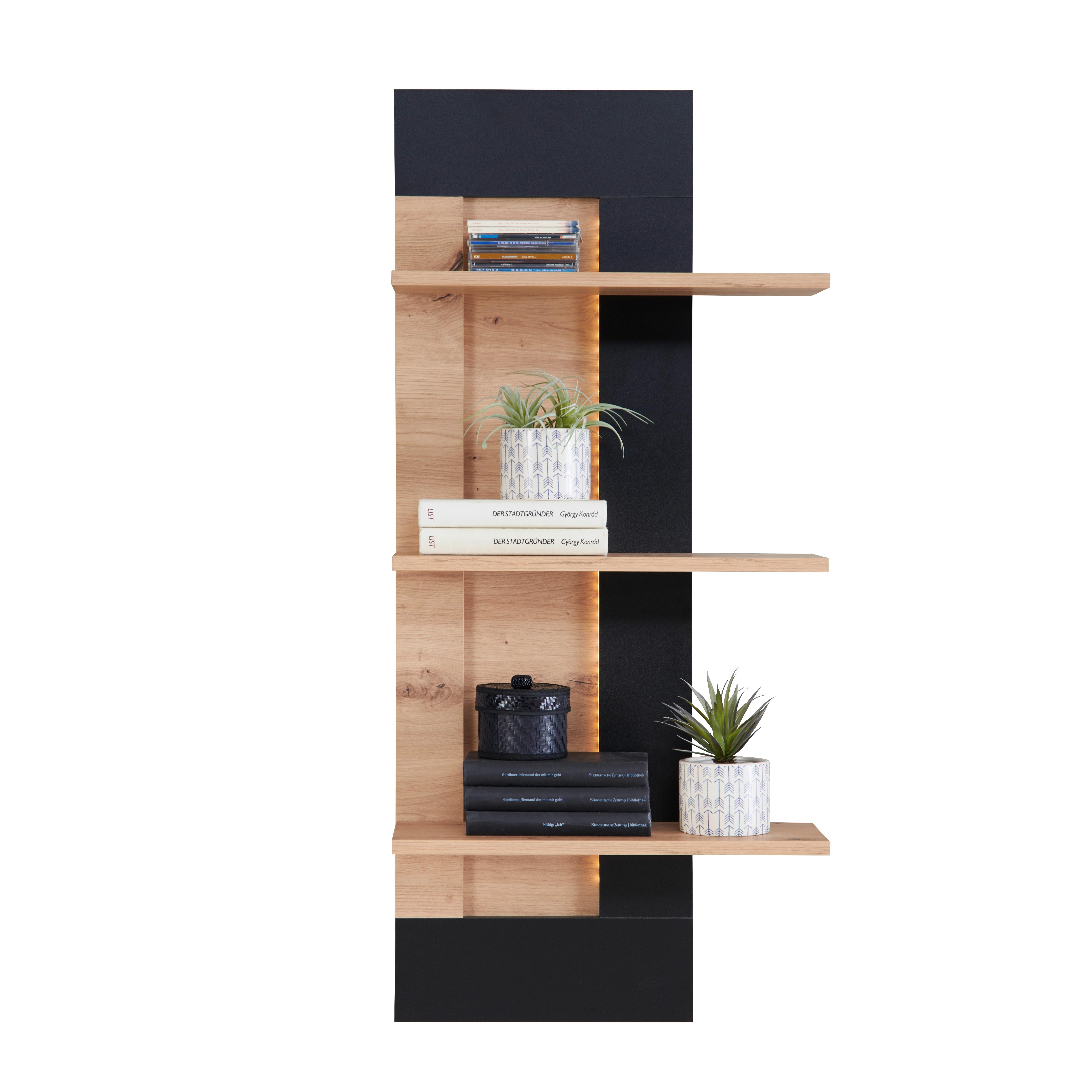 Wandboard Nyon B: 49,1 cm, Eiche Dekor/Schwarz - Fichtefarben/Schwarz, MODERN, Holzwerkstoff (49,1/110/21cm)