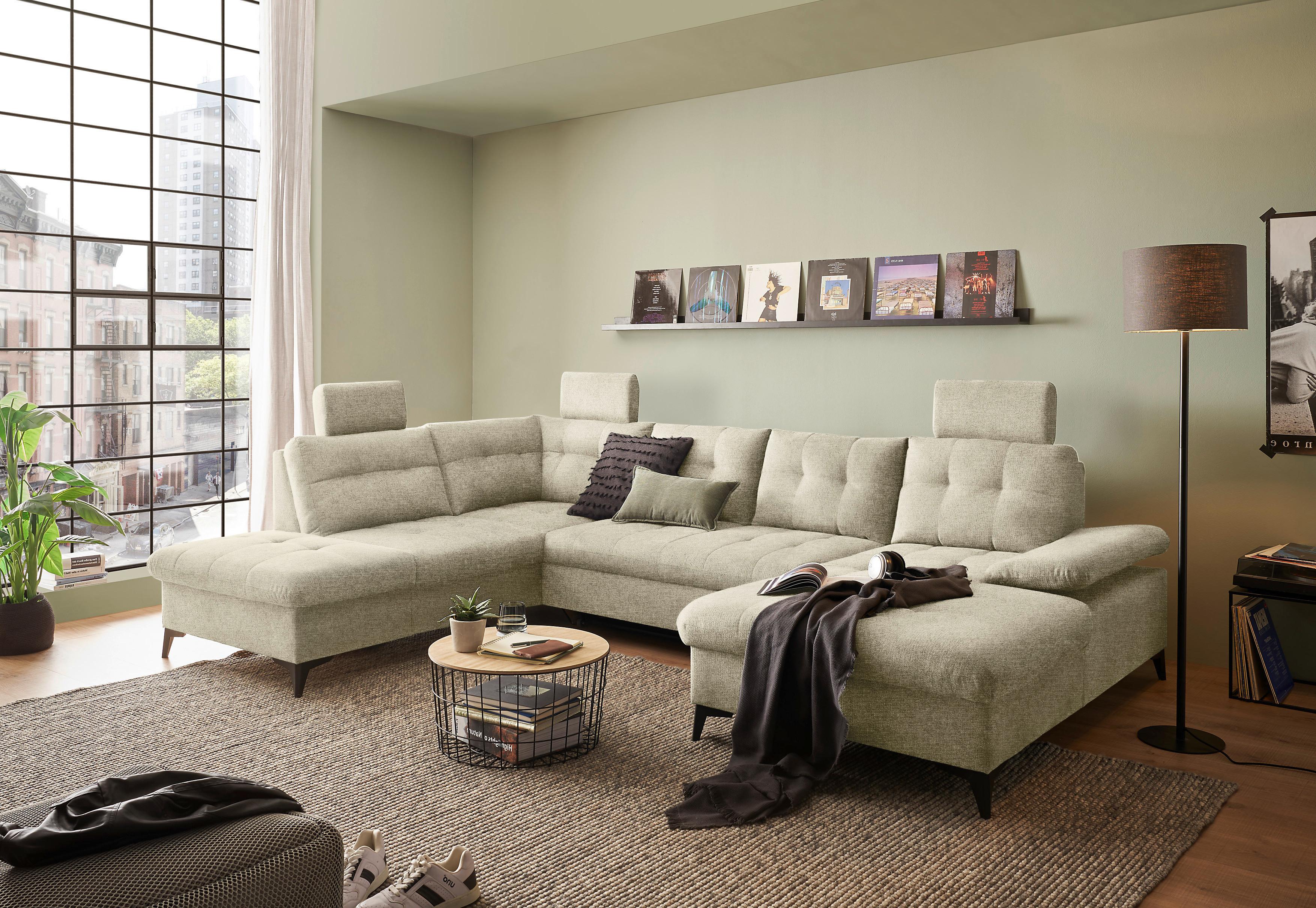 Wohnlandschaft Durban U Braun U: 218/324/170 cm - Beige/Schwarz, KONVENTIONELL, Textil (218/324/170cm) - MID.YOU