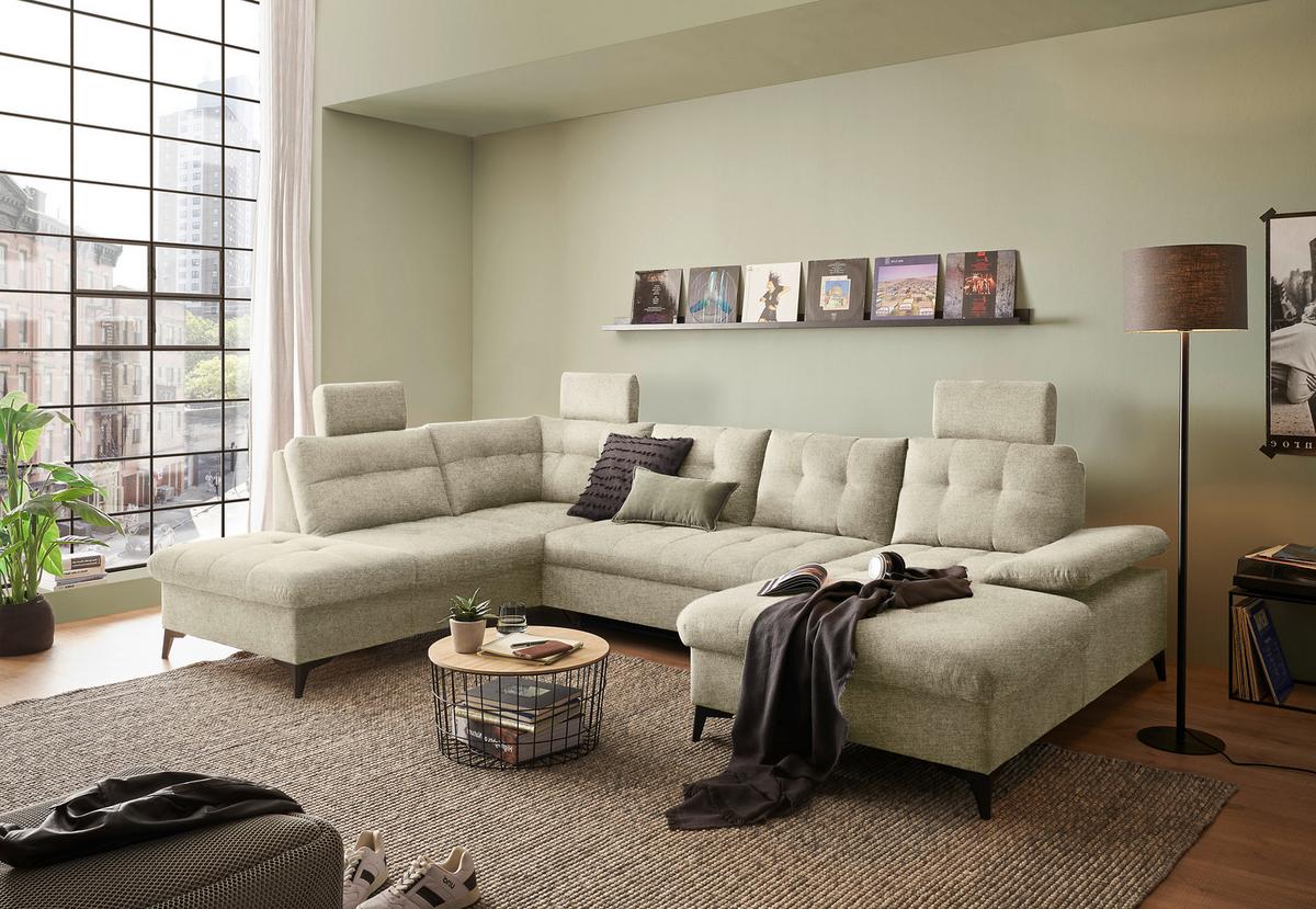 Wohnlandschaft Durban U Braun U: 218/324/170 Cm - Beige/Schwarz, KONVENTIONELL, Textil (218/324/170cm) - MID.YOU