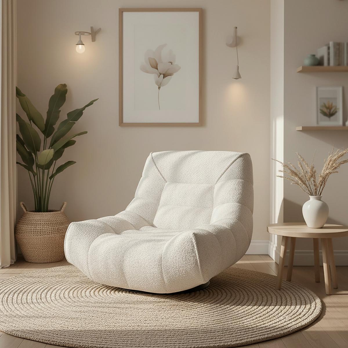 Relaxační křeslo LORENA, světle šedé buklé, max. 140 kg - černá/světle šedá, Moderní, kov/textil (101/83/95cm) - Bessagi Home