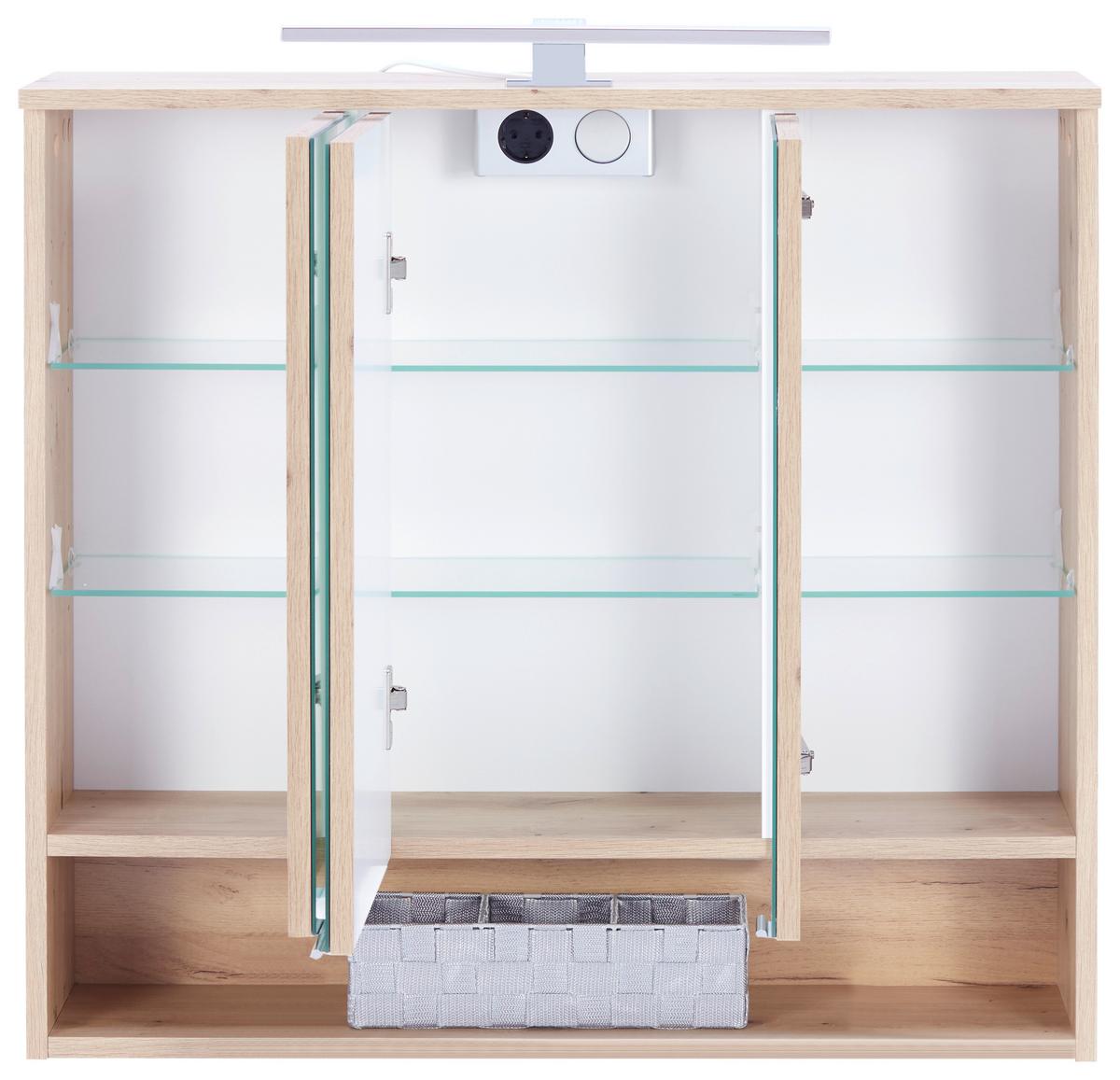 Spiegelschrank Fresh mit Led 3 Türen 80x75x20 cm - Eiche Artisan, KONVENTIONELL, Glas/Holzwerkstoff (80/75/20cm) - Ondega