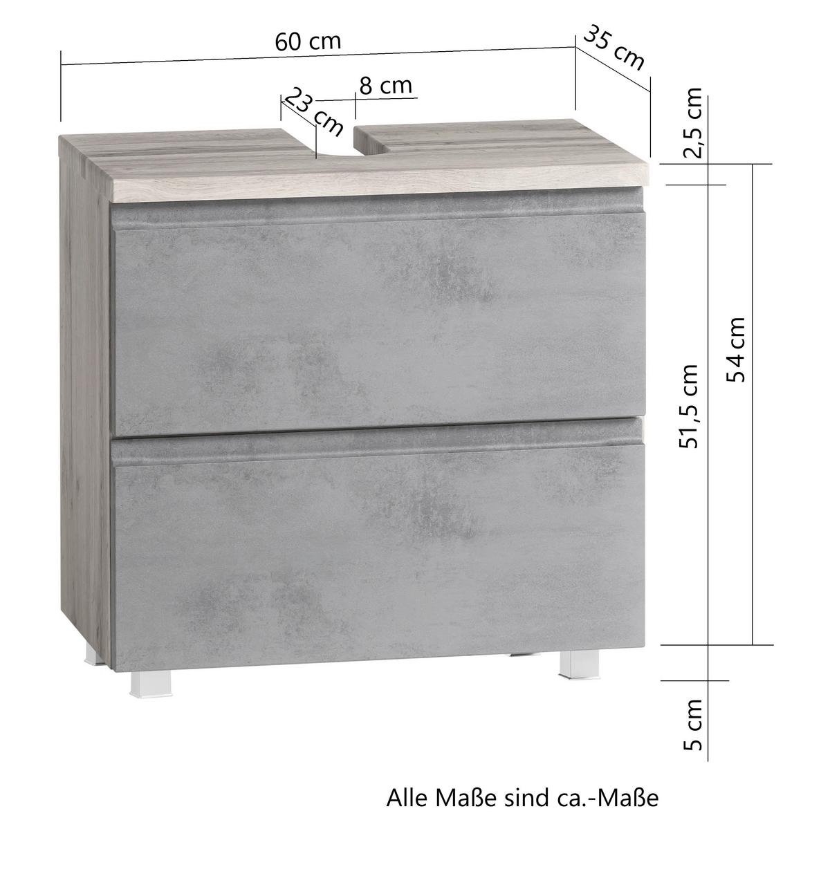 Waschbeckenunterschrank Varese B: 60 cm Hellgrau/Eiche Wotan - Eiche Wotan/Hellgrau, MODERN, Holzwerkstoff (60/56/35cm) - Held