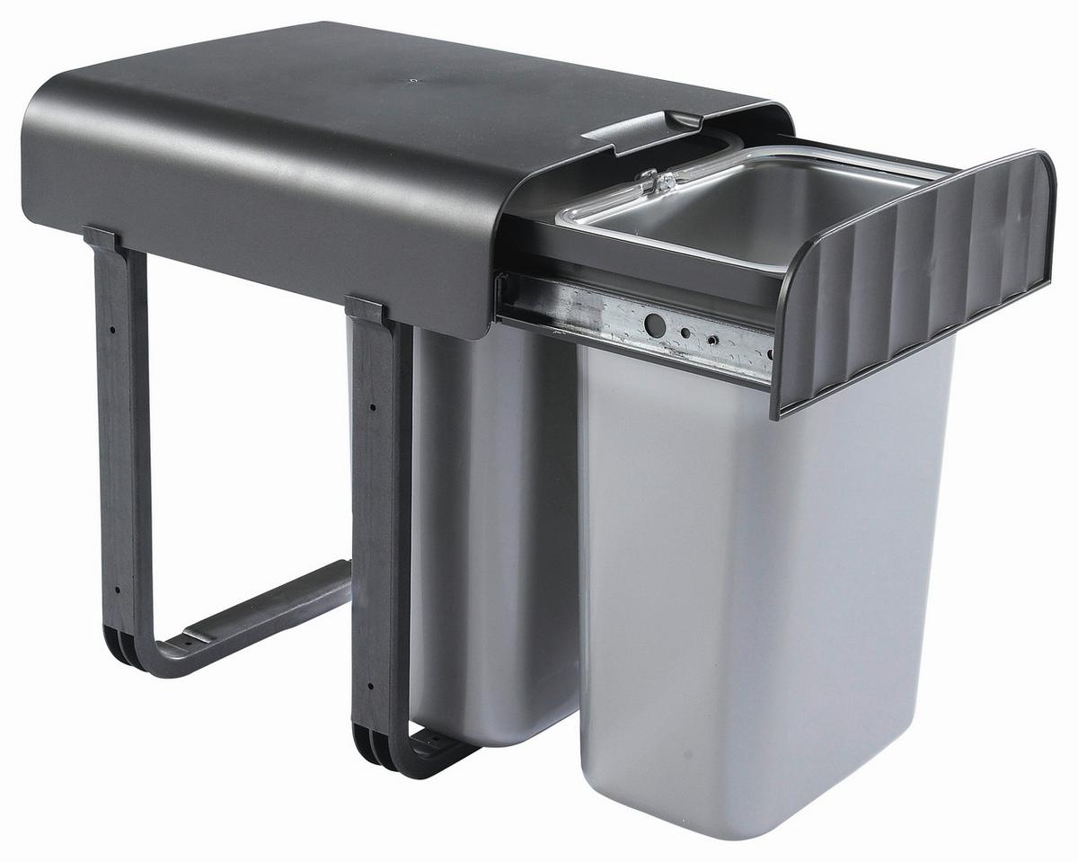 Abfallsammler Aladin 2x8l Handauszug BxHxT 29x36x33 cm - Dunkelgrau/Silberfarben, Basics, Kunststoff (29/36/33cm) - HKT