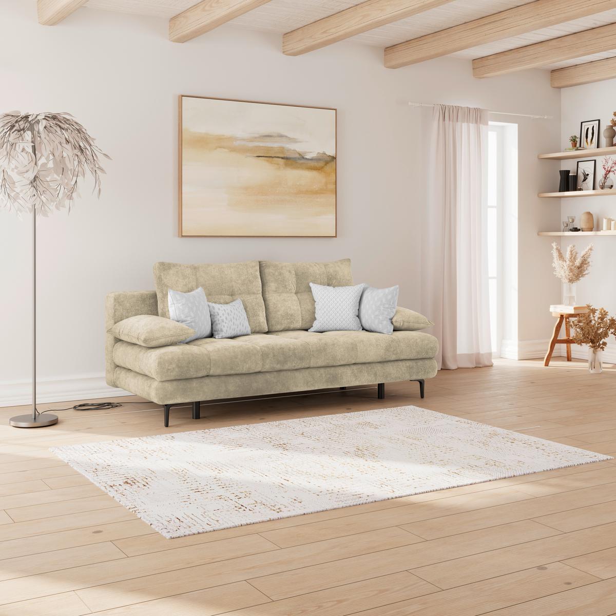 Schlafsofa Perla Beige B: 203 cm - Beige/Schwarz, KONVENTIONELL, Textil (203/94/96cm)