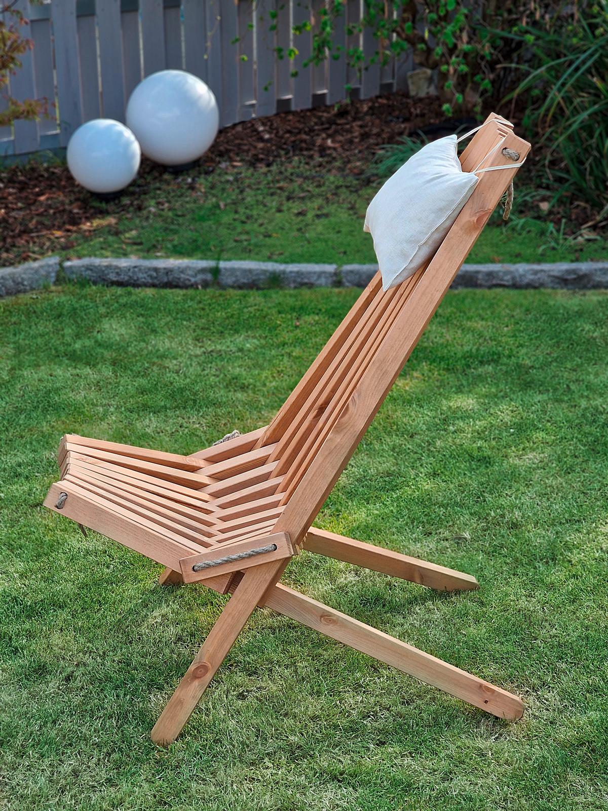Garten-relaxsessel Falun Holz Klappbar, Mit Zierkissen - Braun, MODERN, Holz/Textil (69/104/93cm) - Gardenson