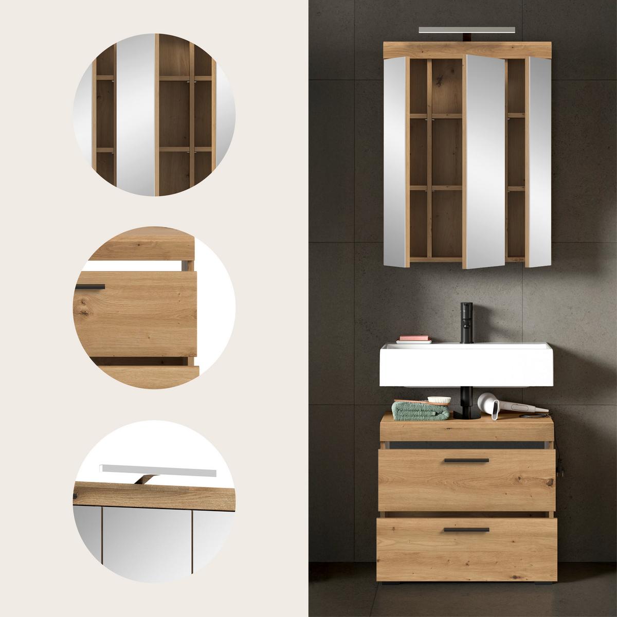 Badezimmer Scout Eiche Artisan Dekor B: 60cm - Schwarz/Eiche Artisan, Trend, Glas/Holzwerkstoff (60cm) - MID.YOU