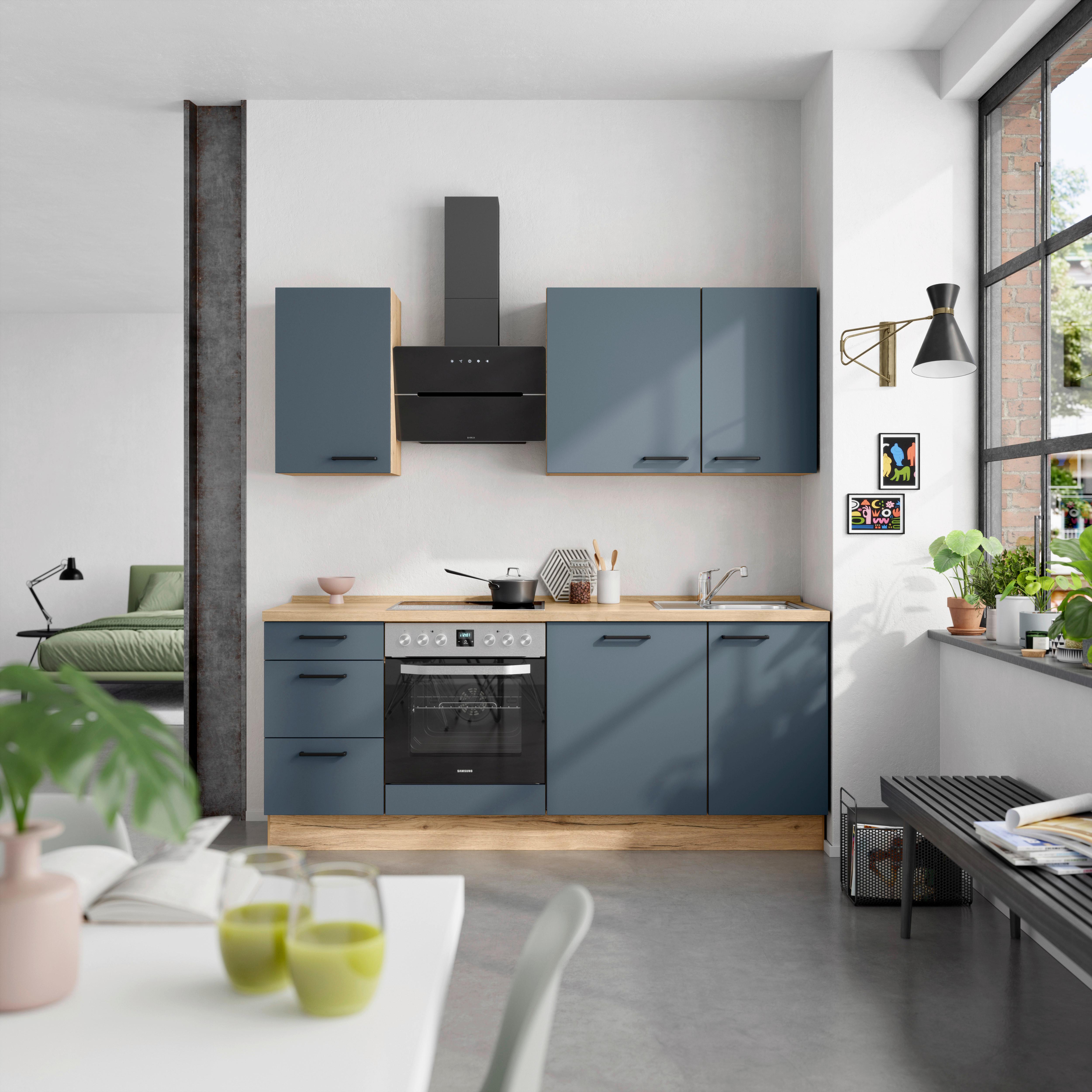 Küchenleerblock Easytouch High-Line, H5 Links - Blau/Eichefarben, MODERN, Holzwerkstoff (210cm) - Nobilia