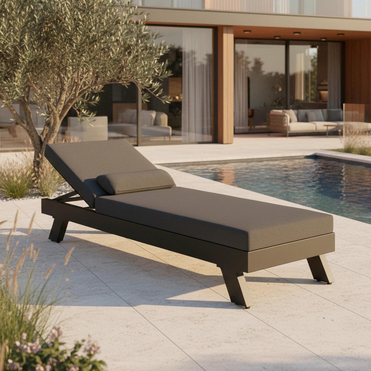 Zahradní lehátko SUSA šedá - tmavě šedá, Moderní, kov/textil (200/64/40cm) - Bessagi Garden