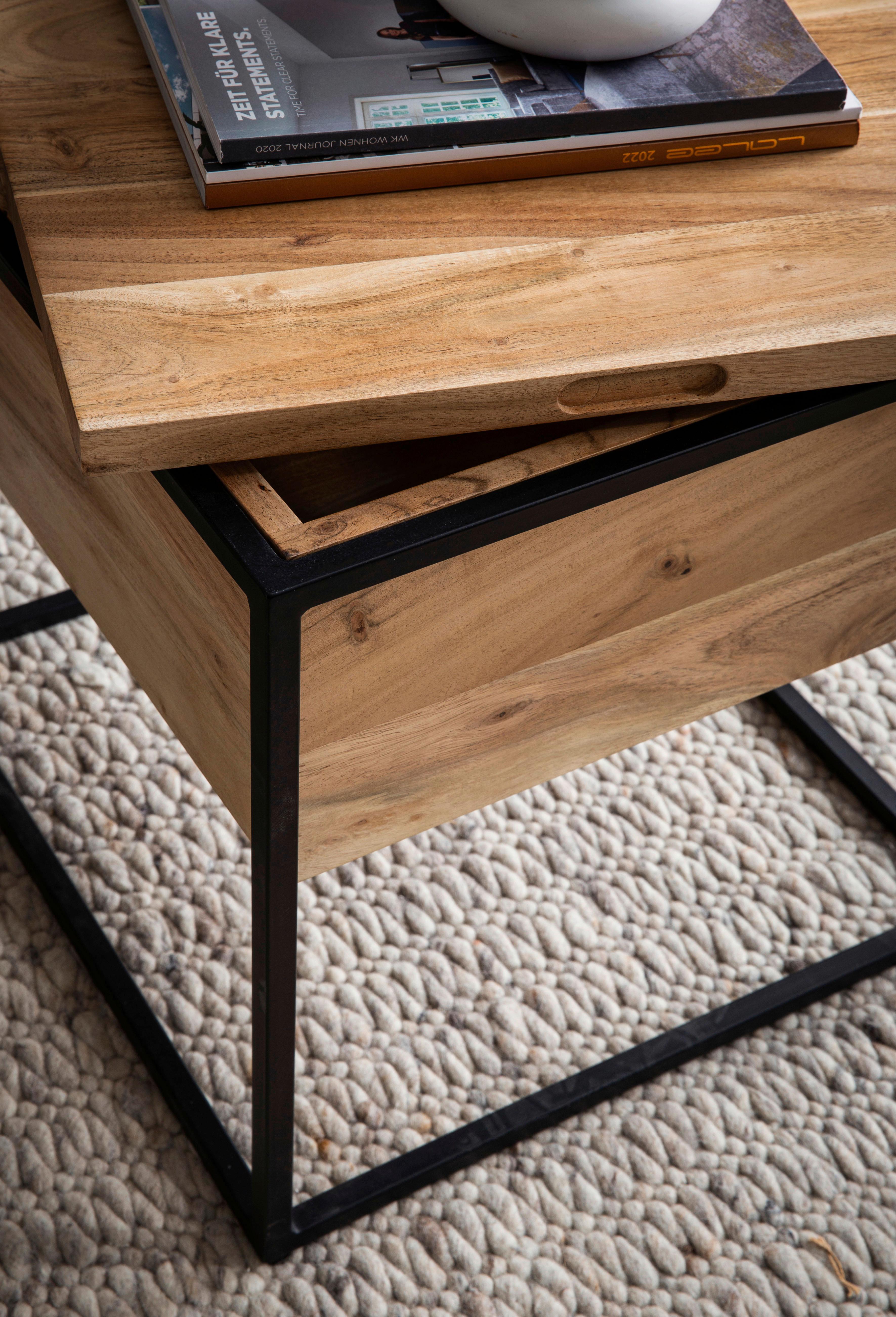 Beistelltisch Akaziefarben L: 47 cm - Schwarz/Akaziefarben, Design, Holz/Metall (47/47/51,5cm) - Livetastic