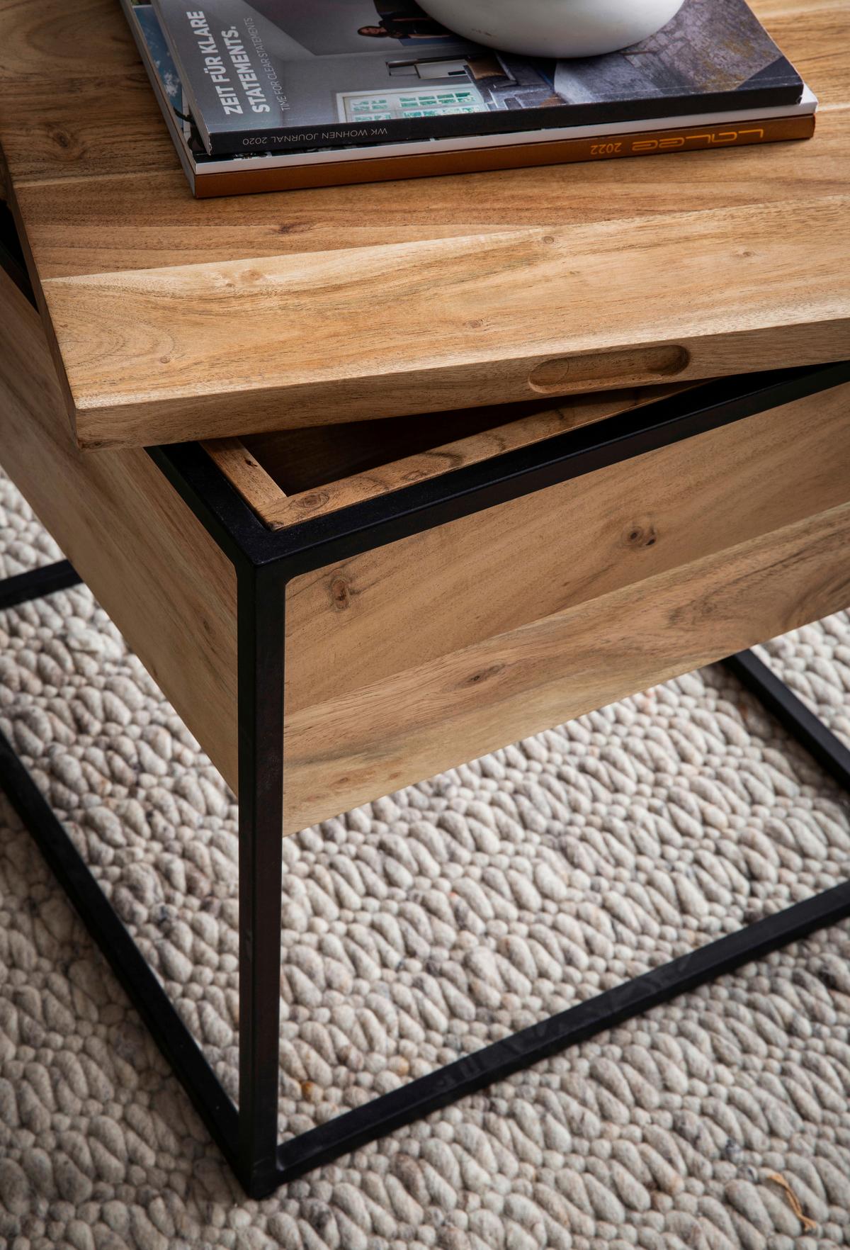 Beistelltisch Akaziefarben L: 47 cm - Schwarz/Akaziefarben, Design, Holz/Metall (47/47/51,5cm) - Livetastic