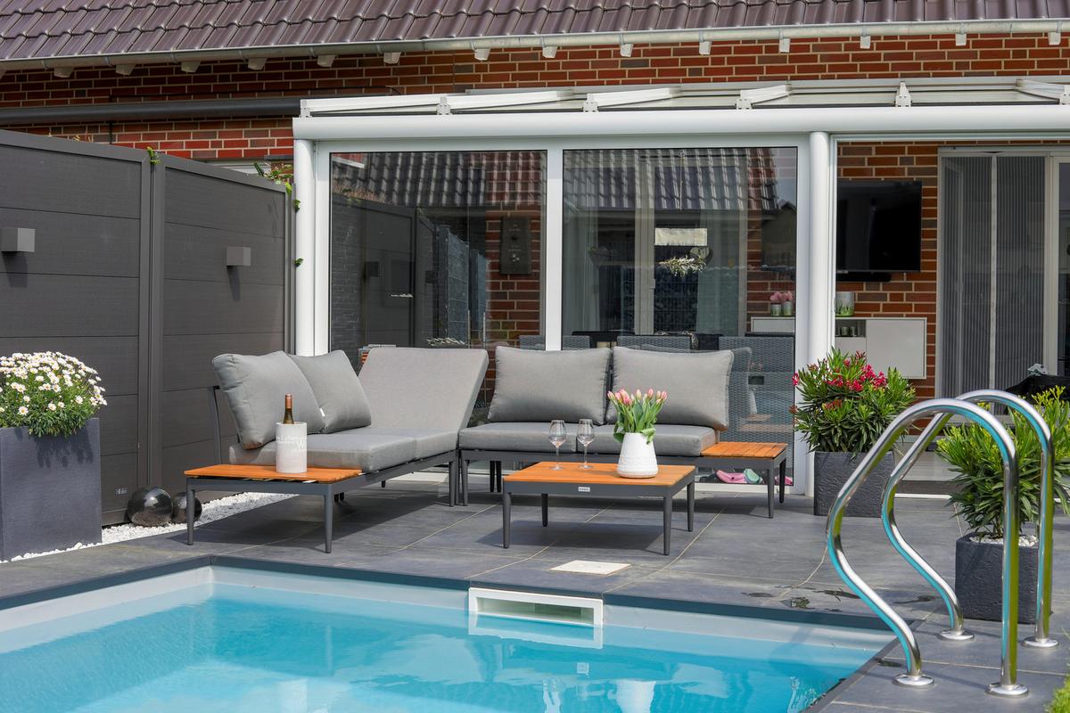 Loungegarnitur 4-Tlg. Paros Holz/Metall/Textil mit Kissen - Anthrazit/Silberfarben, Basics, Holz/Textil (243/68/243cm) - Acamp