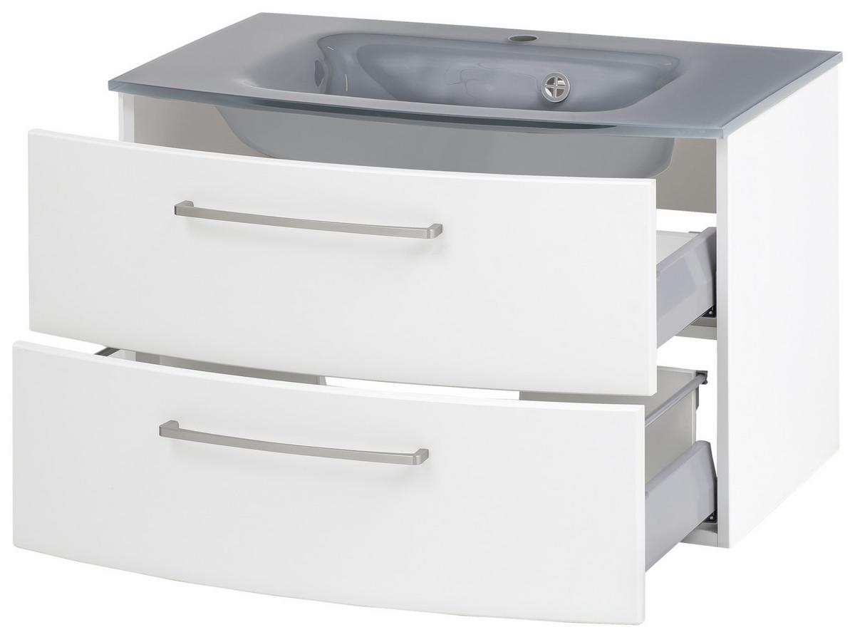Waschbecken mit Unterschrank Stockholm B: 80cm Weiß/Grau - Weiß/Grau, KONVENTIONELL, Glas/Holzwerkstoff (80cm) - Held