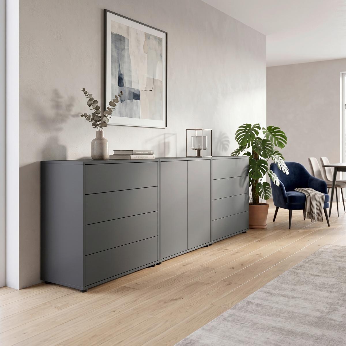 SIDEBOARD Mailand 4 B: 237 cm Anthrazit - Anthrazit/Schwarz, MODERN, Holzwerkstoff (237/73/33cm) - MID.YOU