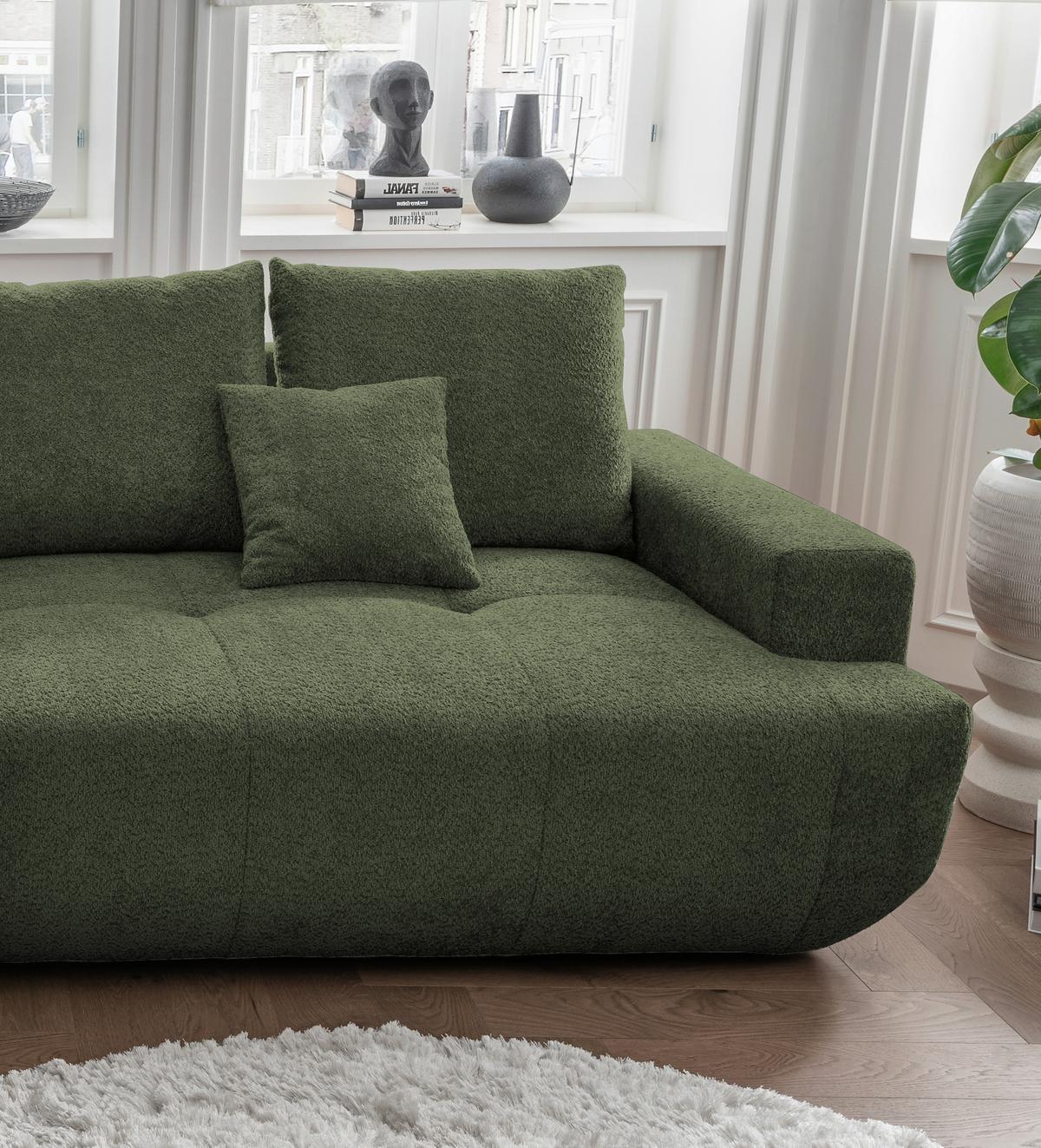 Big Sofa Fertilia Bouclé Dunkelgrün, B: 323 Cm - Dunkelgrün/Schwarz, MODERN, Textil (323/91/155cm) - Livetastic