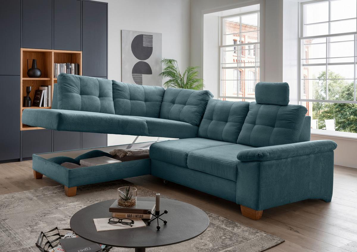 Ecksofa Brizzini Petrol S: 206x274 Cm - Petrol/Naturfarben, MODERN, Textil (206/274cm) - Livetastic