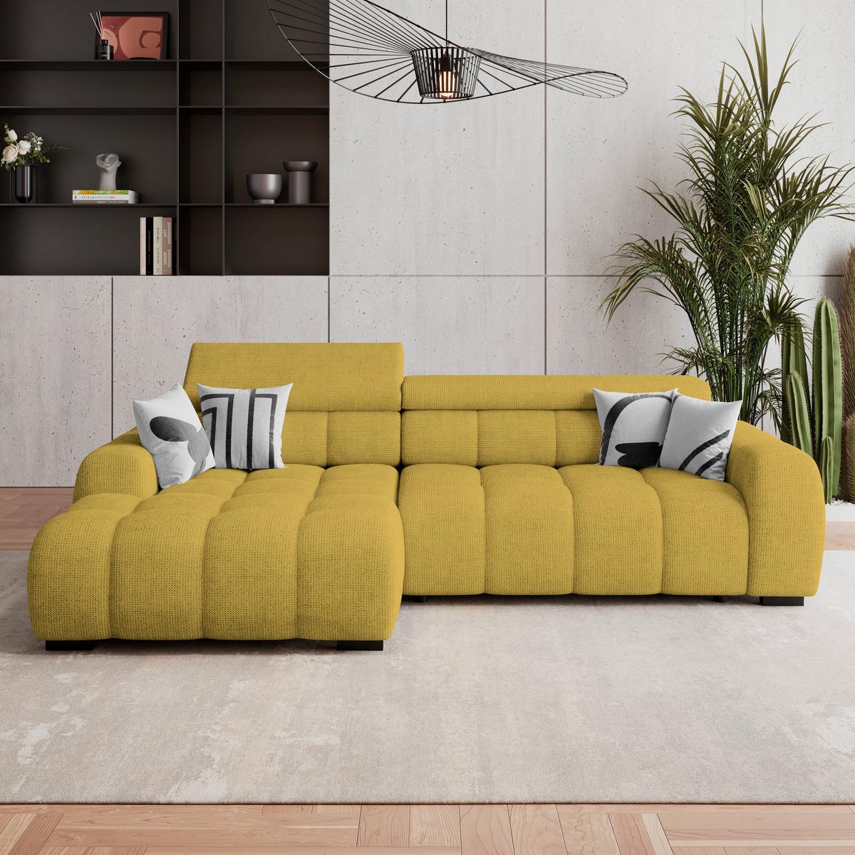 Ecksofa Fargo S Senffarben, B: 168cm - Senfgelb/Schwarz, Trend, Textil (168/285cm)