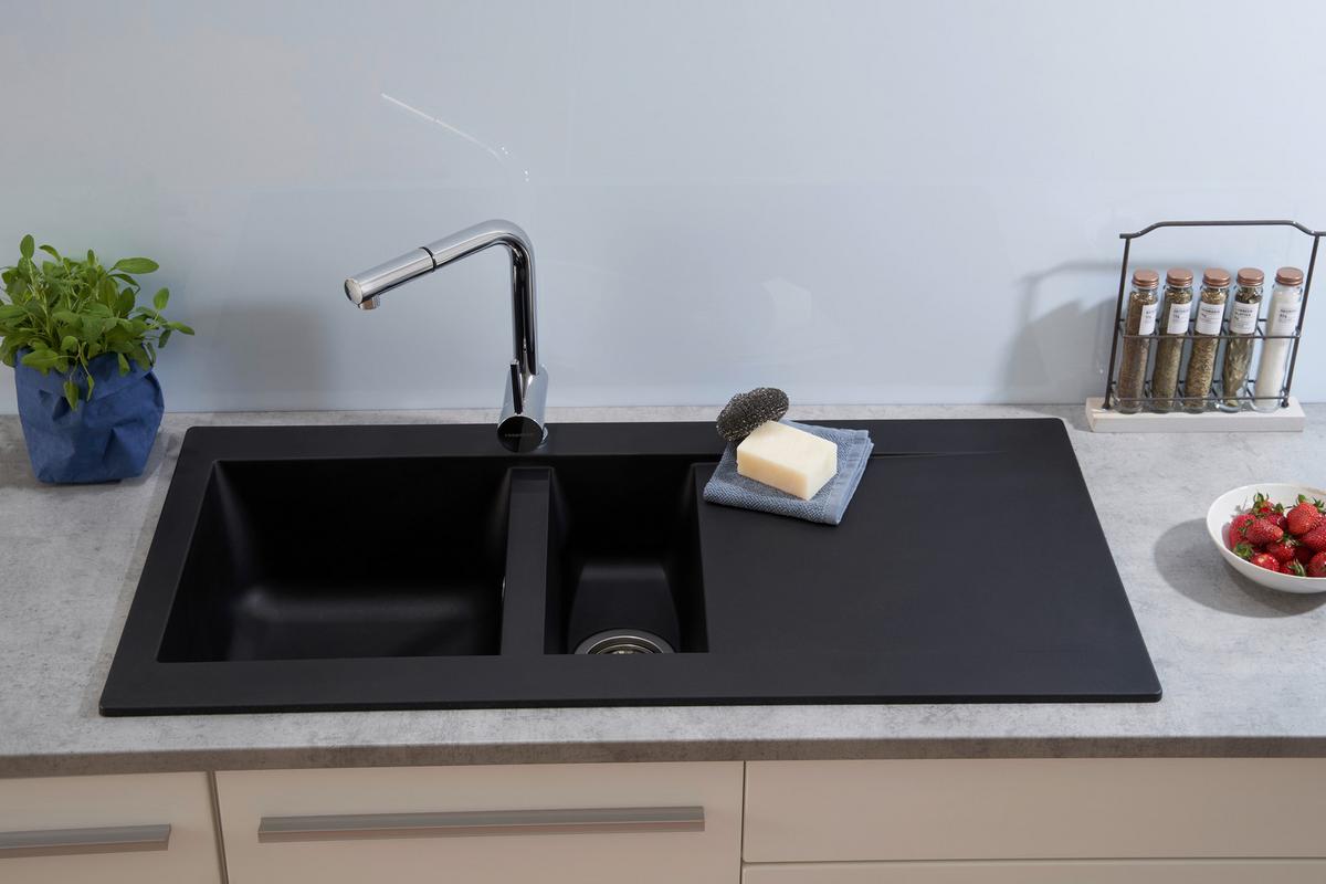 Spüle Respekta Denver Kunststein Bxt: 100x50 cm - Schwarz, Trend, Glas/Kunststoff (100/20/50cm) - Respekta
