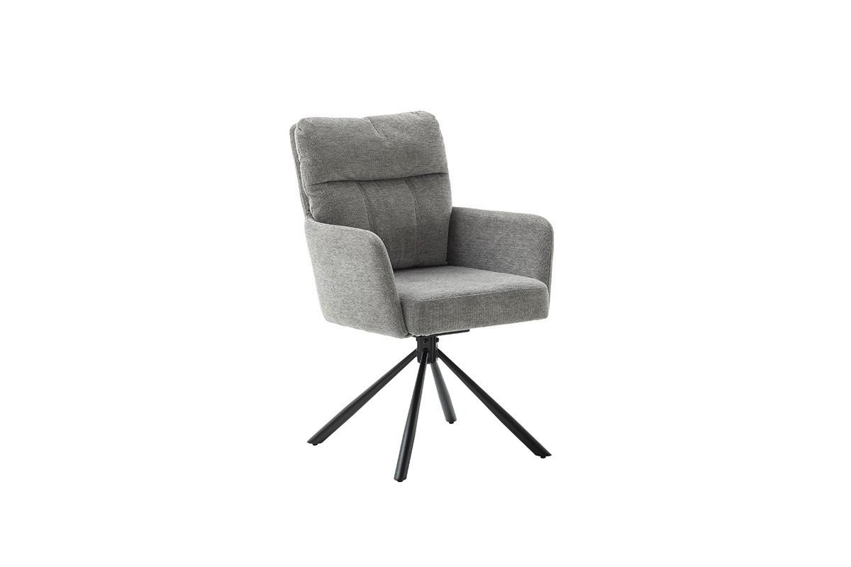 Armlehnstuhl Utica Chenille Grau 180° drehbar - Schwarz/Grau, KONVENTIONELL, Textil/Metall (60/92/67cm)
