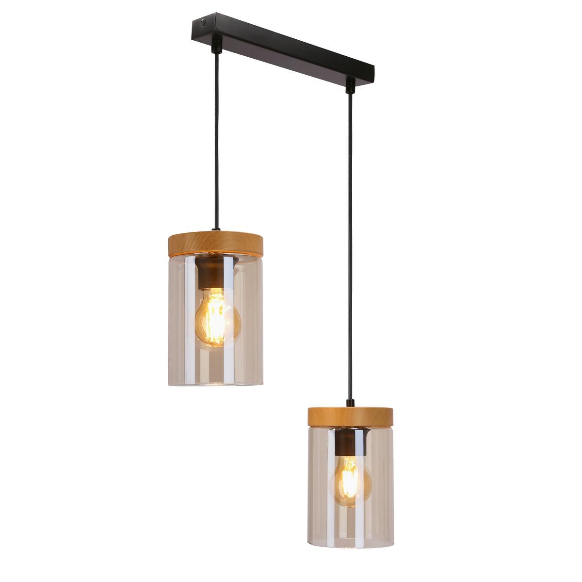Pendelleuchte 32-21991 Wels - Eichefarben/Schwarz, Natur, Glas/Metall (37/12/100cm)