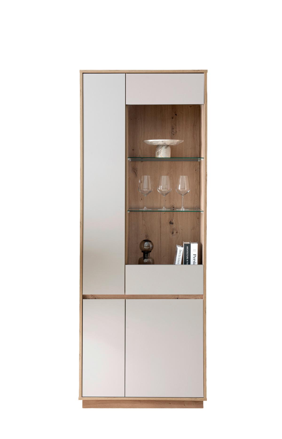 Vitrine Sonora Kaschmir/Eiche B: 75cm - Kaschmir/Eiche Artisan, Design, Glas/Holzwerkstoff (75/205/40cm) - MID.YOU