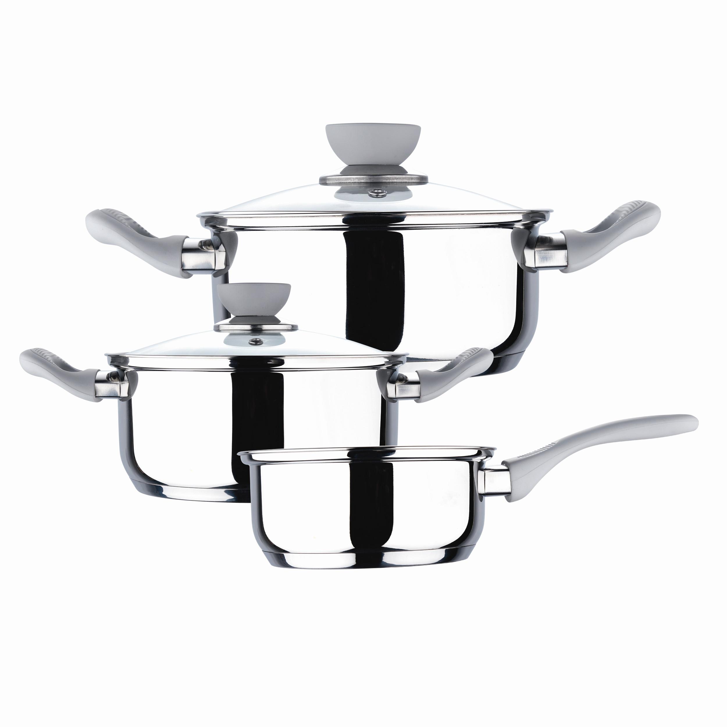 Kochtopfset Edelstahl 5-Teilig - Edelstahlfarben/Transparent, Trend, Glas/Kunststoff