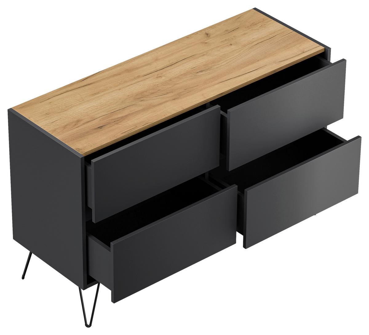 Sideboard Posseik Industrial Graphit/Eichefarben B: 119 cm - Eichefarben/Schwarz, Design, Holzwerkstoff (119/75/42cm) - MID.YOU