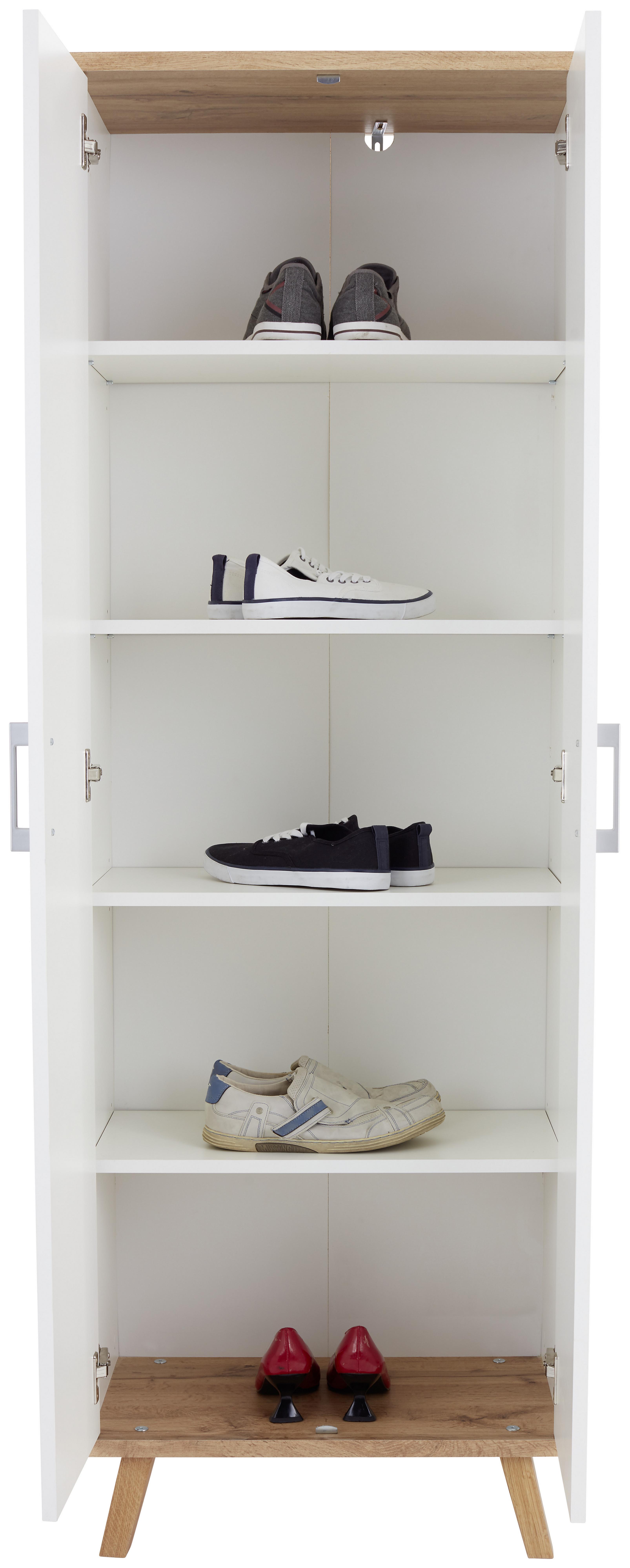 Schuhschrank Rivoli Weiß/Eiche Dekor Hoch B: 60 cm - Eichefarben/Weiß, KONVENTIONELL, Holzwerkstoff (60/180/35,5cm)