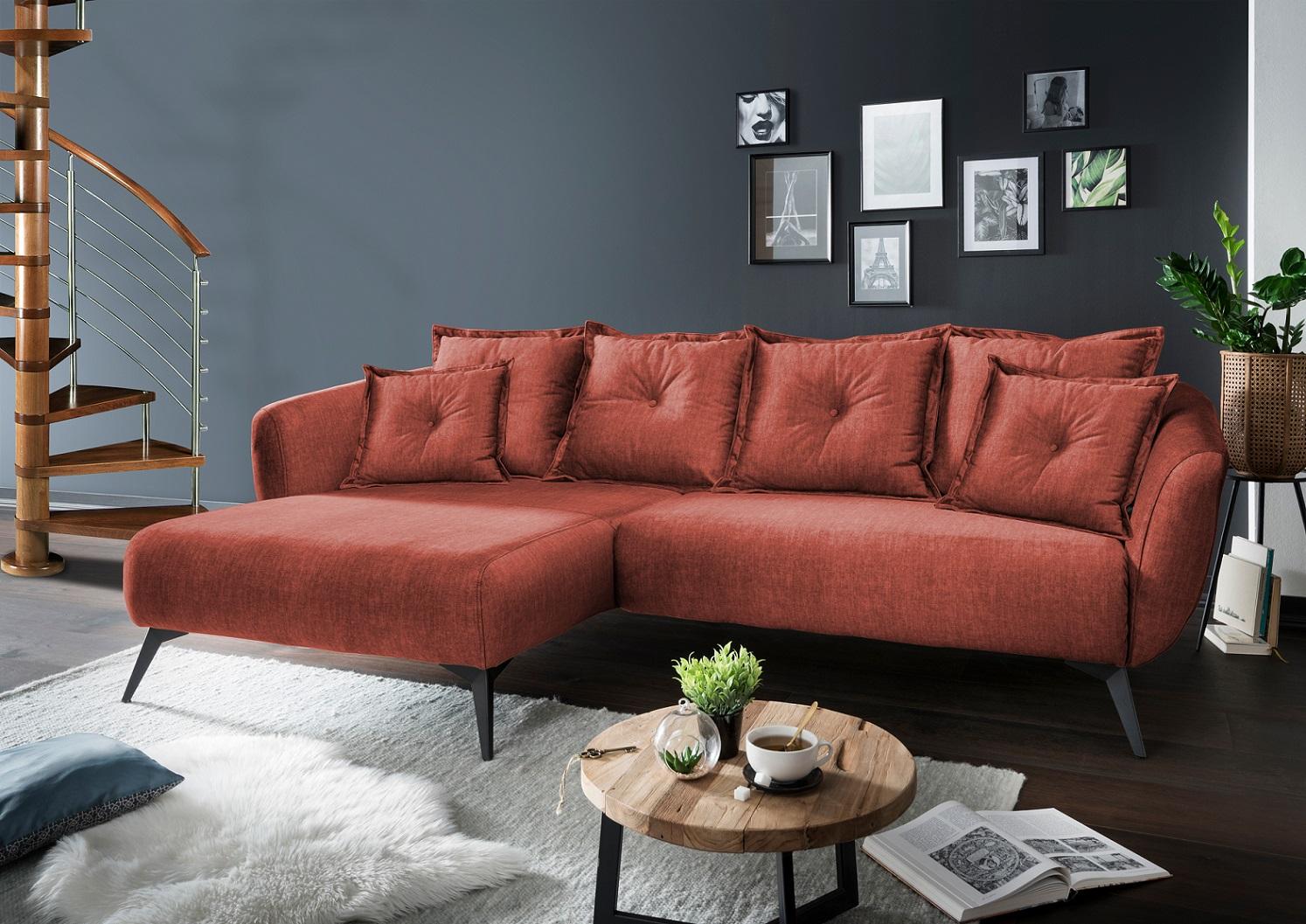 Ecksofa Baggio Mit Kissen Textil Koralle - Koralle/Schwarz, MODERN, Holz/Textil (162/277cm) - Livetastic