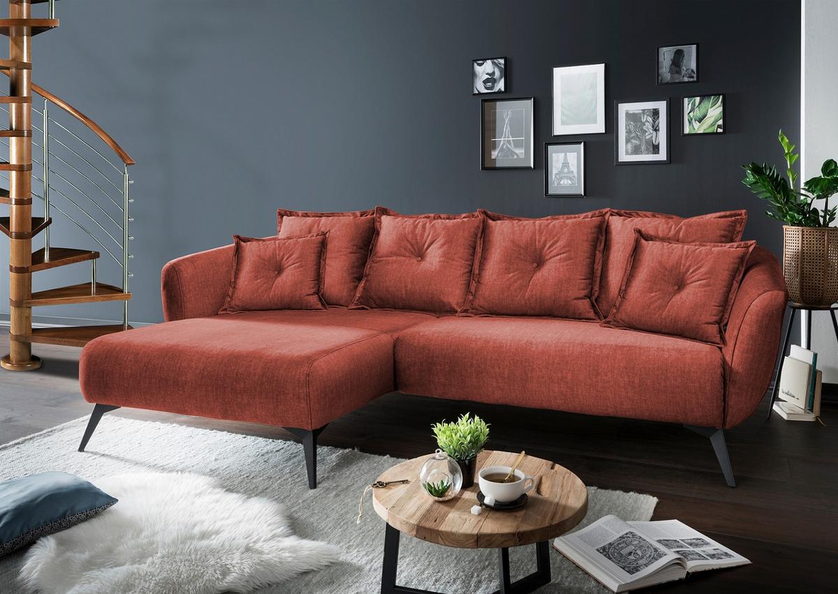 Ecksofa Baggio Mit Kissen Textil Koralle - Koralle/Schwarz, MODERN, Holz/Textil (162/277cm) - Livetastic